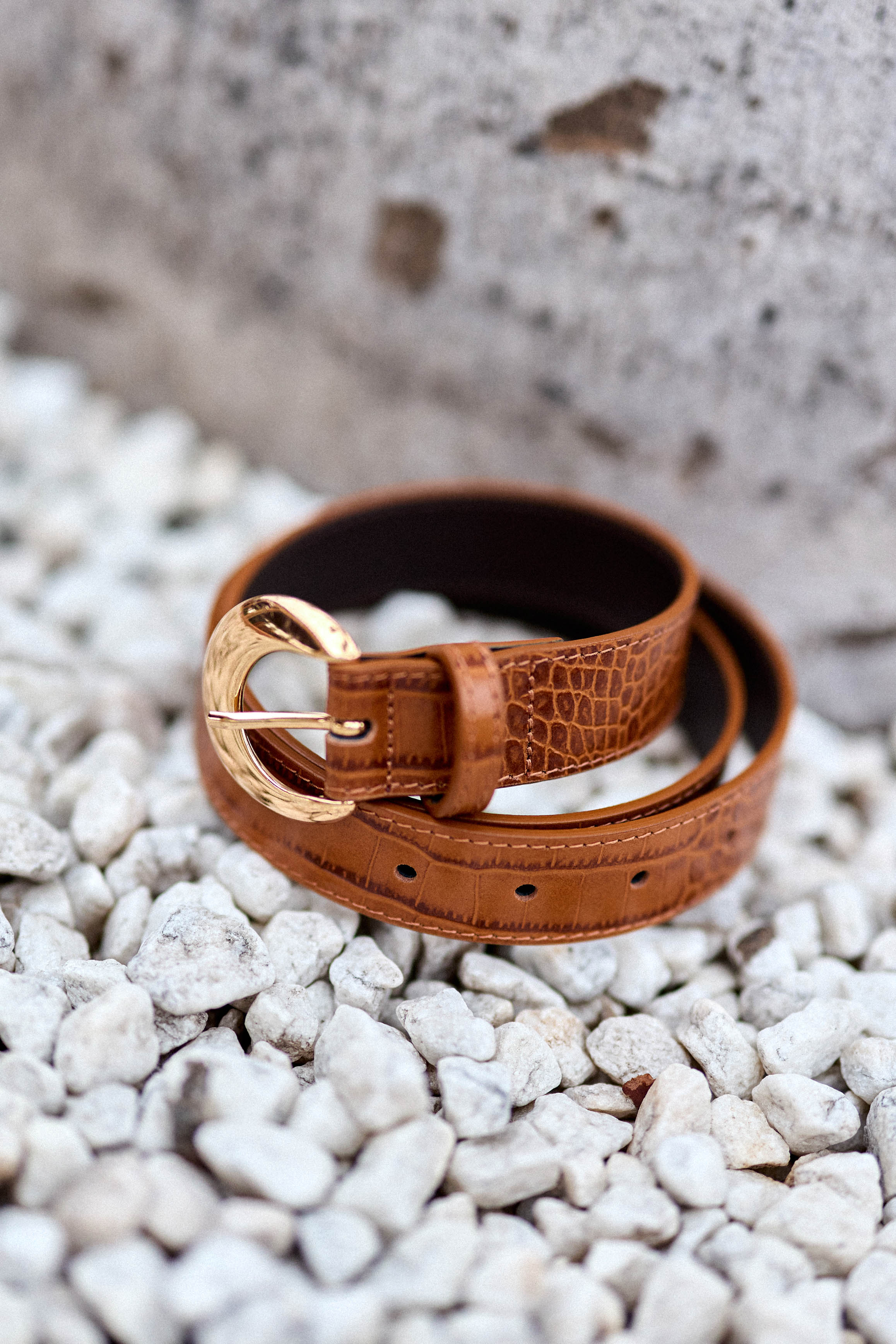Camel crocodile leather belt - Aiden