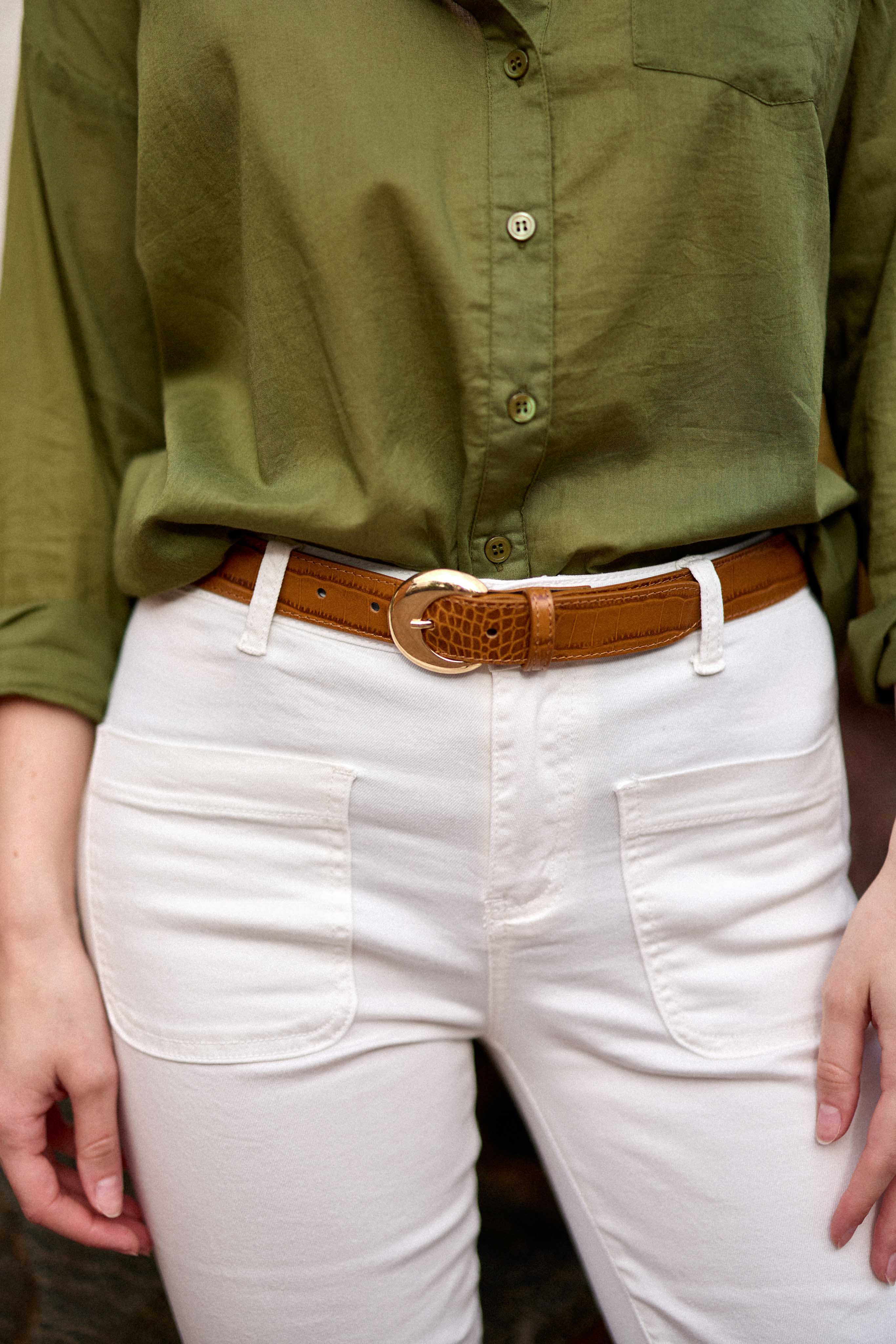 Camel crocodile leather belt - Aiden