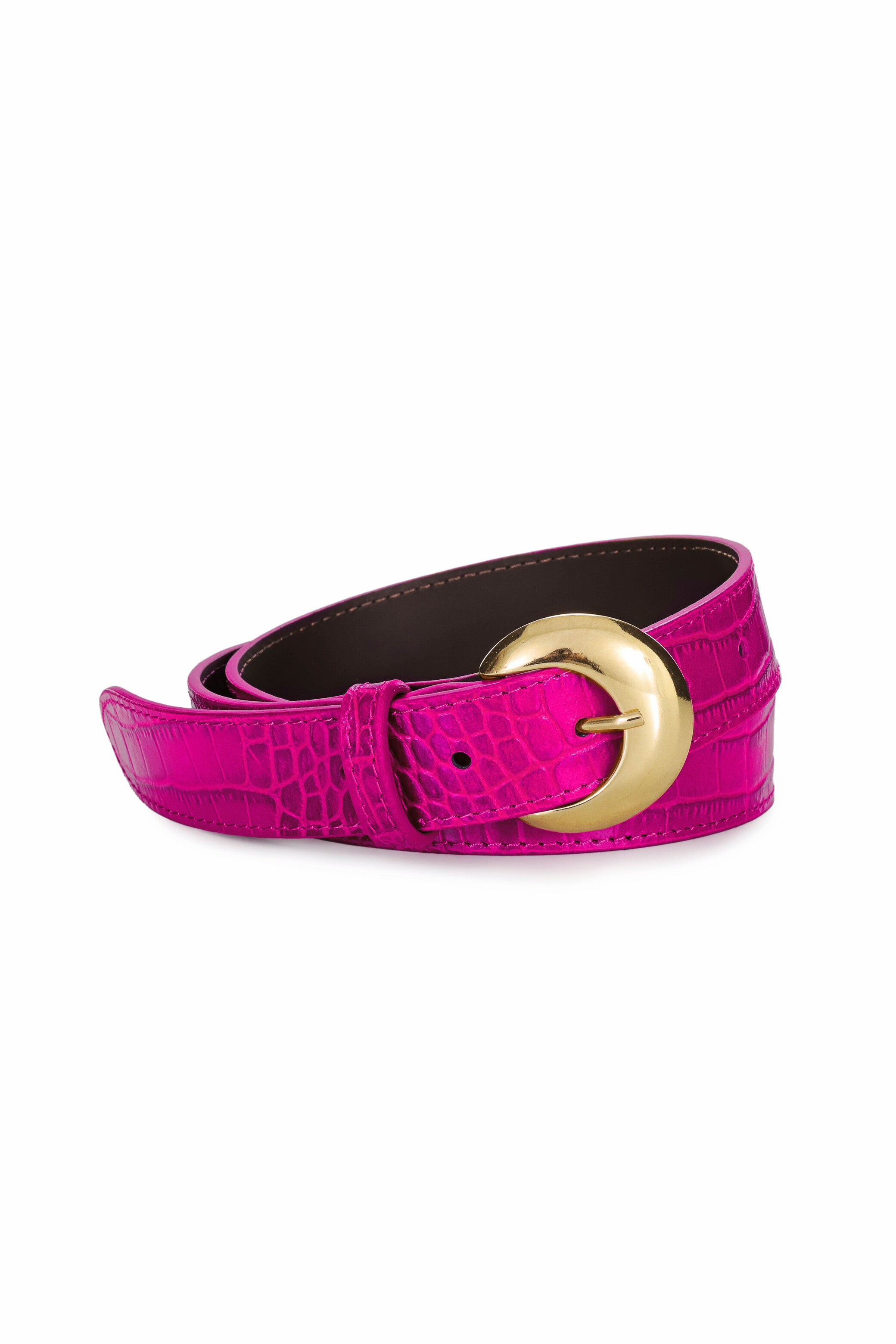 Fuchsia crocodile leather belt - Aiden