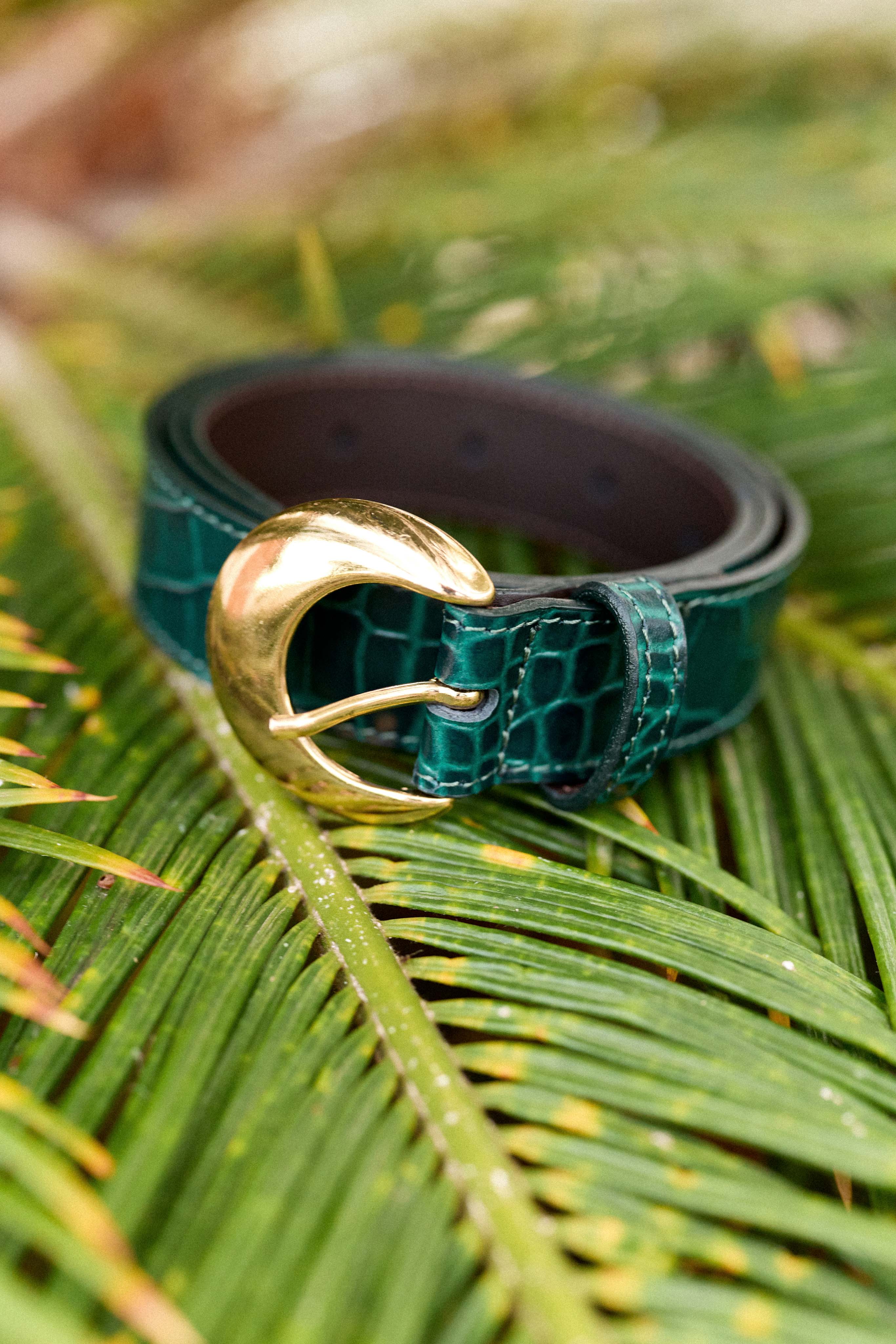 Green crocodile leather belt - Aiden