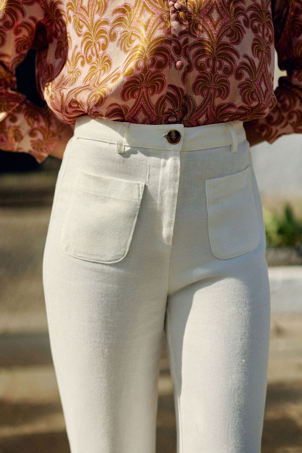 Flared trousers in ecru linen - Atlanty