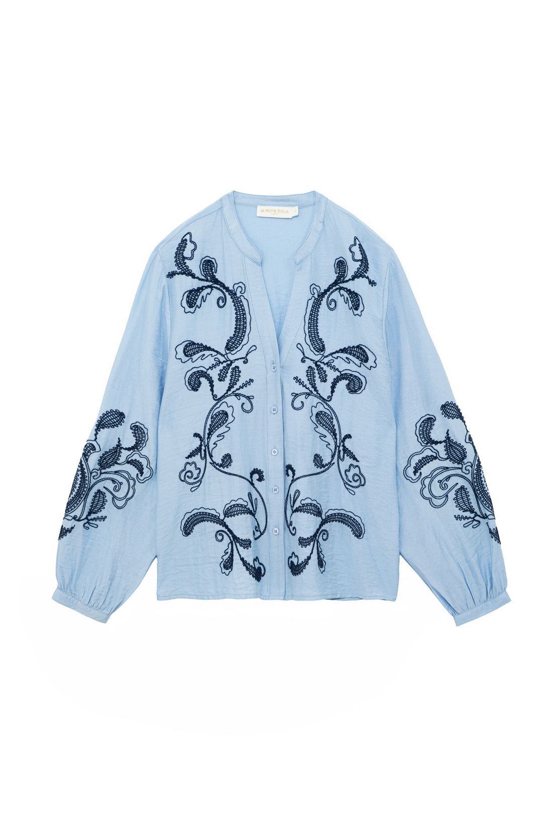Loose-fitting sky-blue embroidered blouse - Beyta