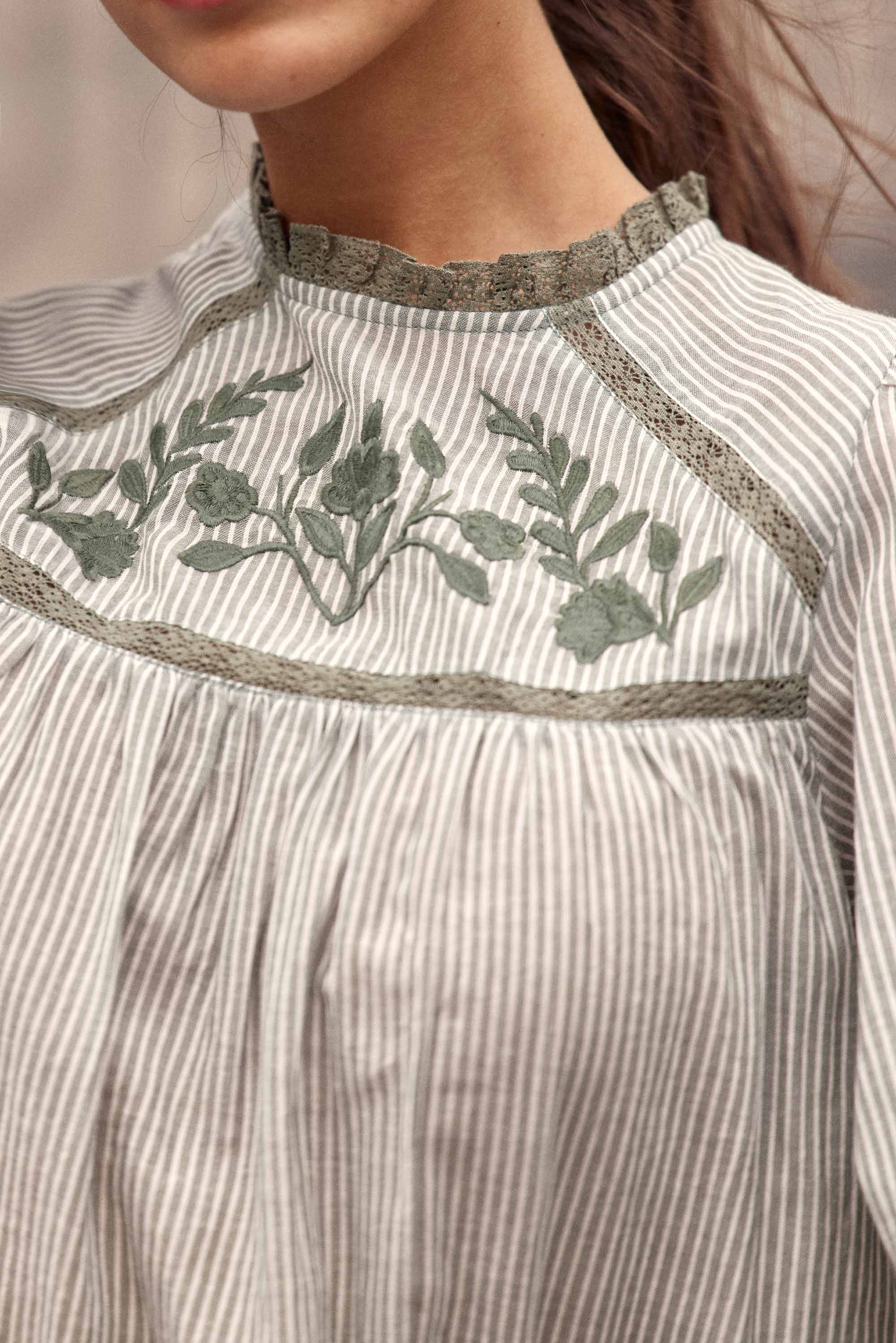 Blouse Birtin - Vert/Ecru