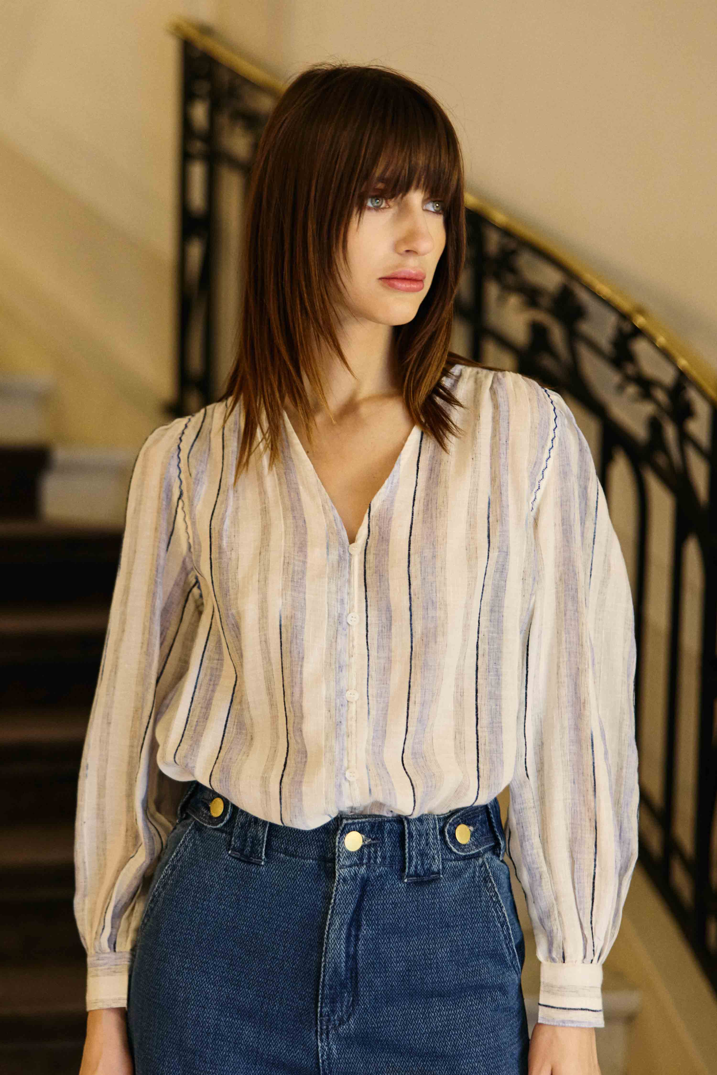 Blouse Blaike - Ecru/Bleu