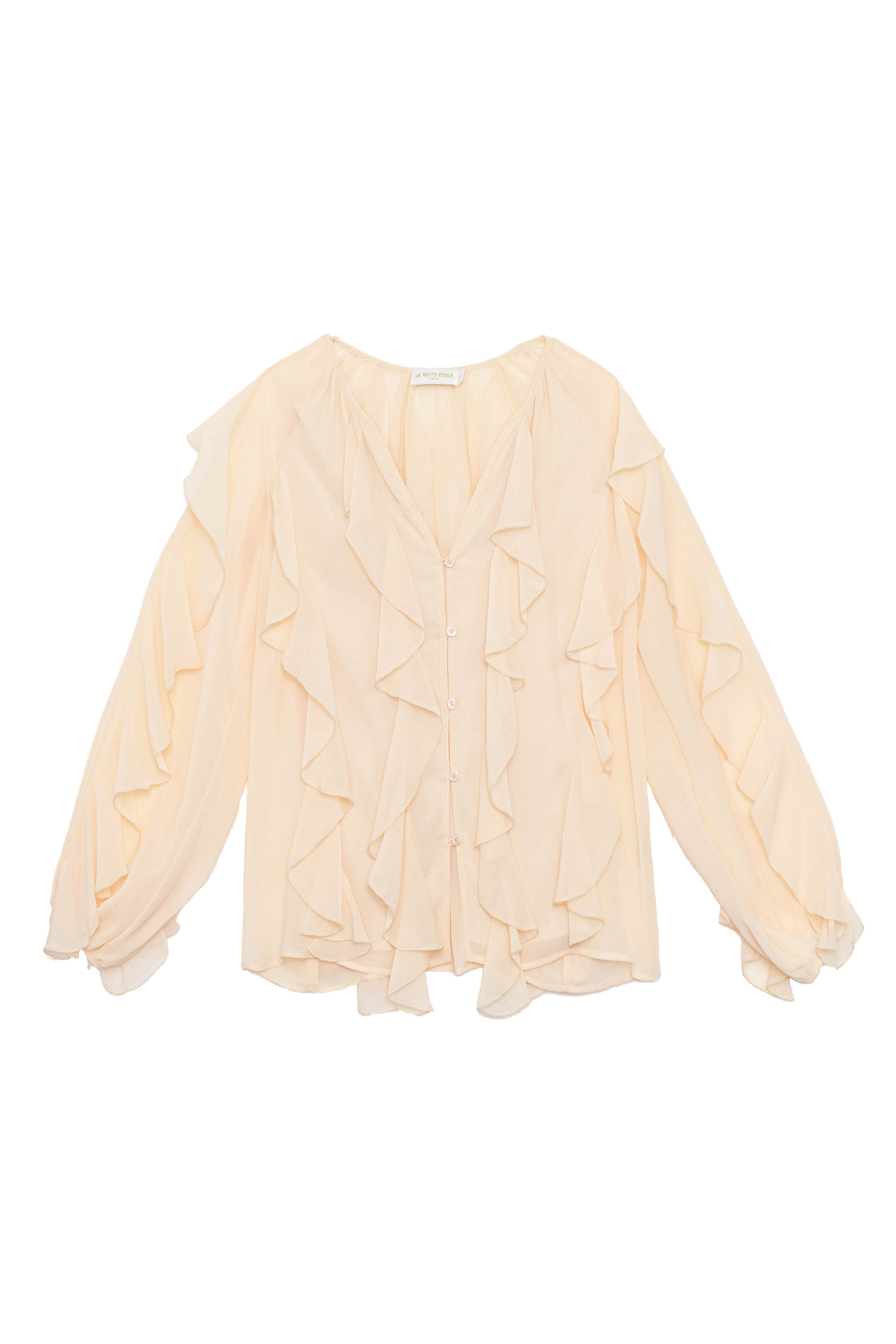 Blouse à volants effet gaufrée poudre – Bolta