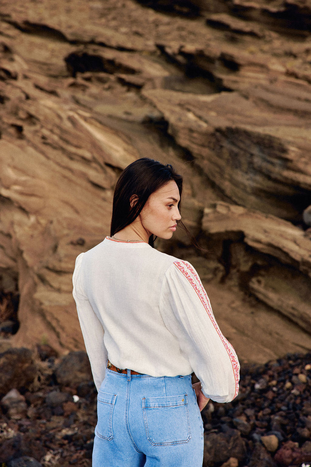 Blouse avec broderie blanc/orange - Brielle