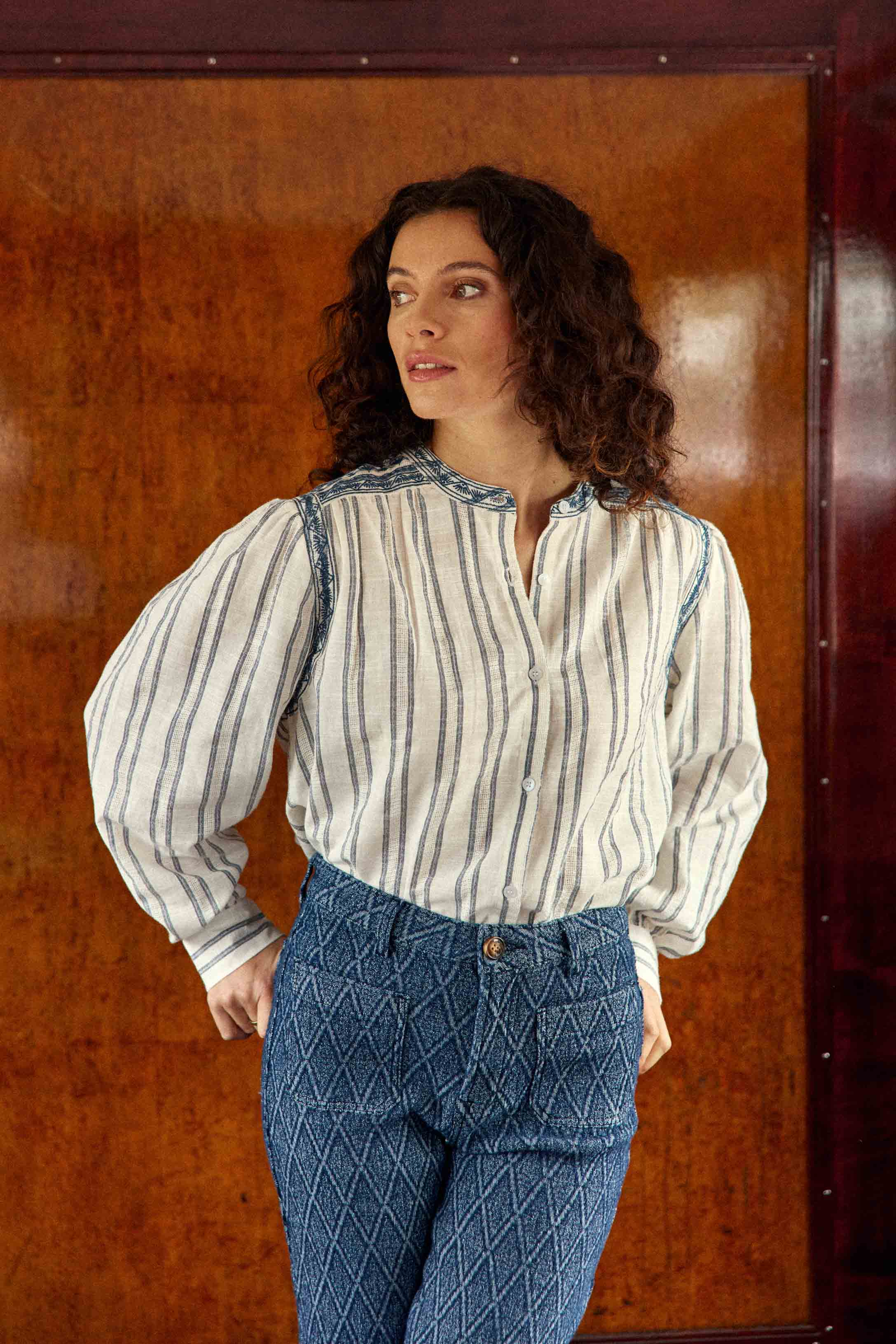 Blouse Brielly - Ecru/Bleu