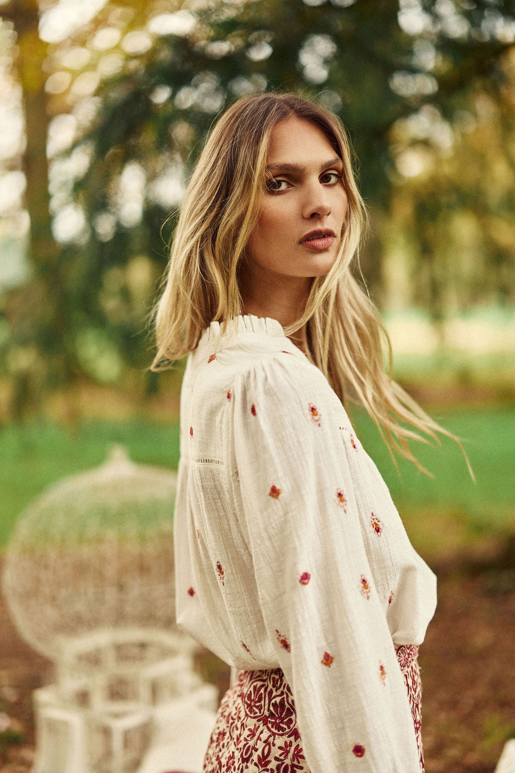 Brooke ecru V-neck blouse