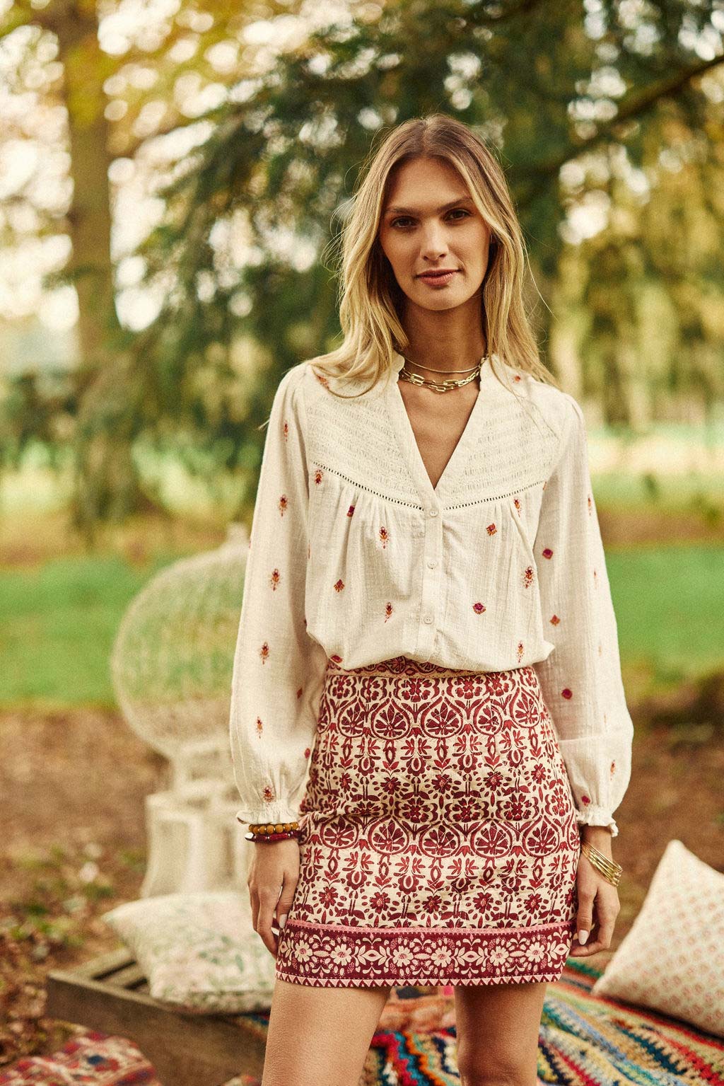 Brooke ecru V-neck blouse