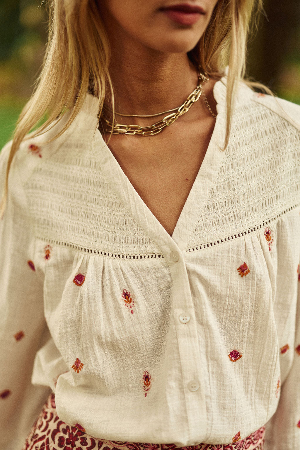 Brooke ecru V-neck blouse