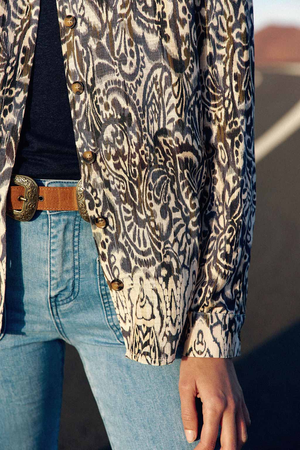 Blue ikat straight blouse - Clea