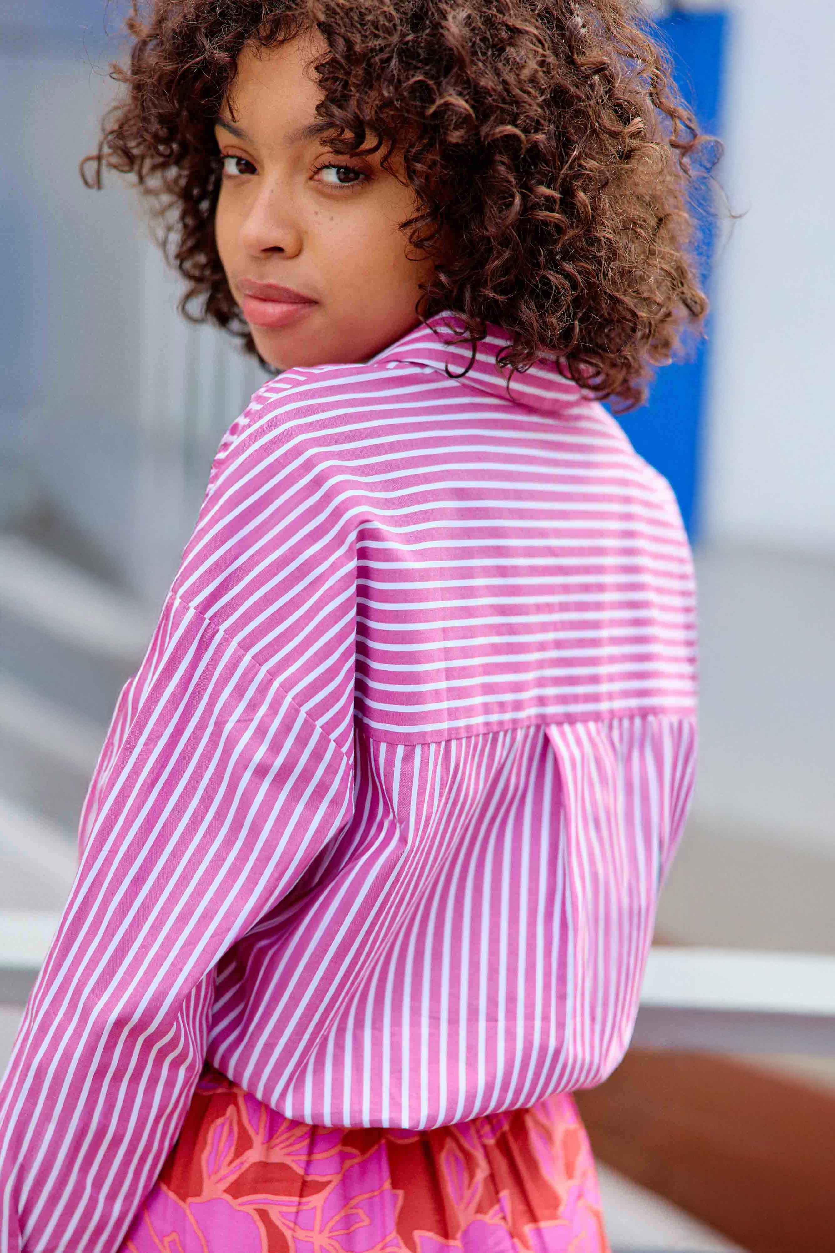 Fuchsia/ecru striped blouse - Clony