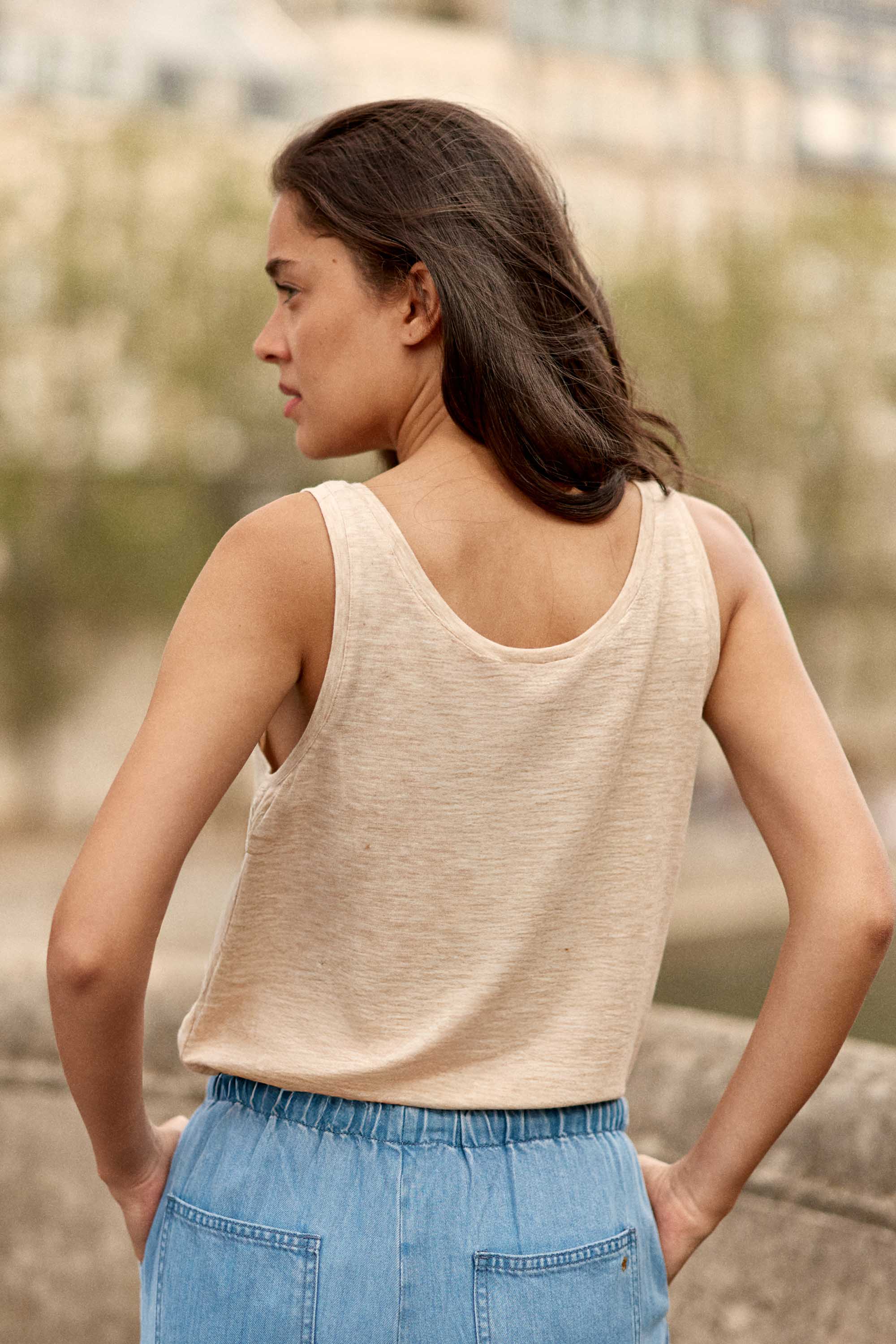 Beige crew neck tank top - Diane