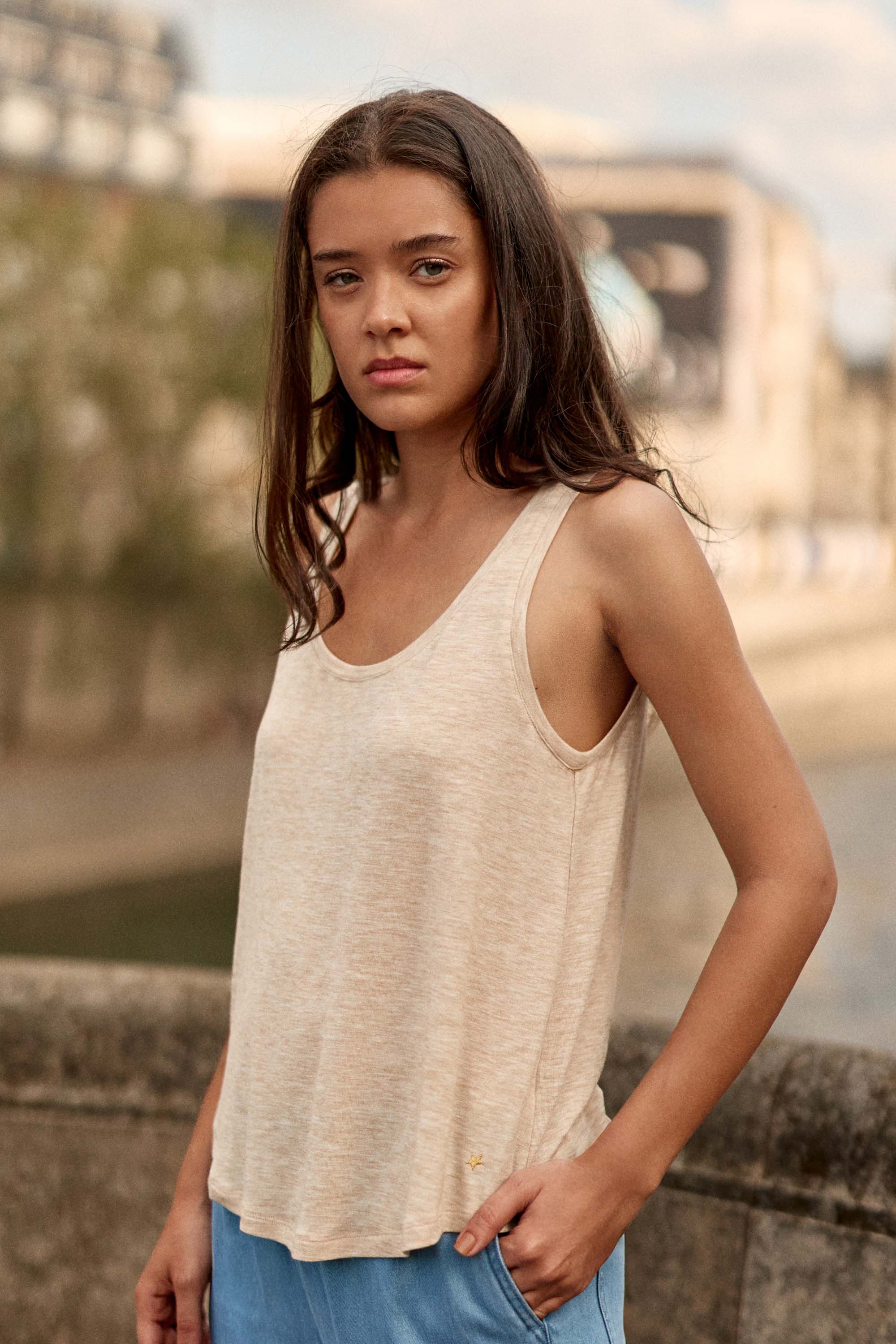 Beige crew neck tank top - Diane