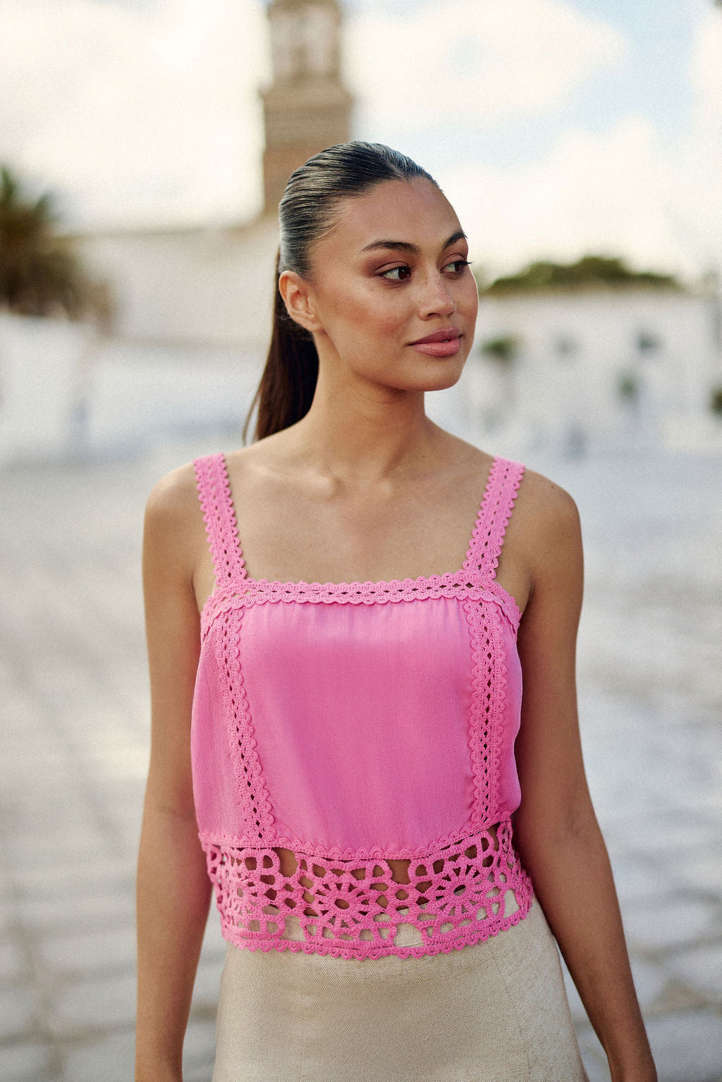 Débardeur avec détails crochet rose - Dua