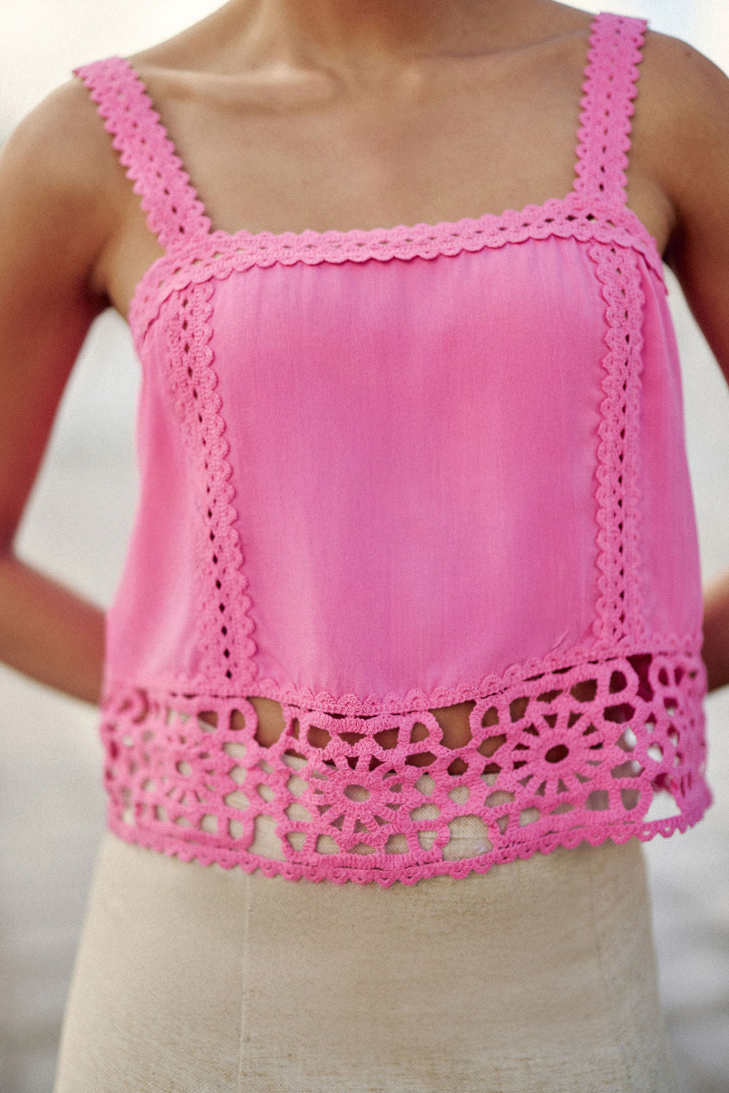 Débardeur avec détails crochet rose - Dua