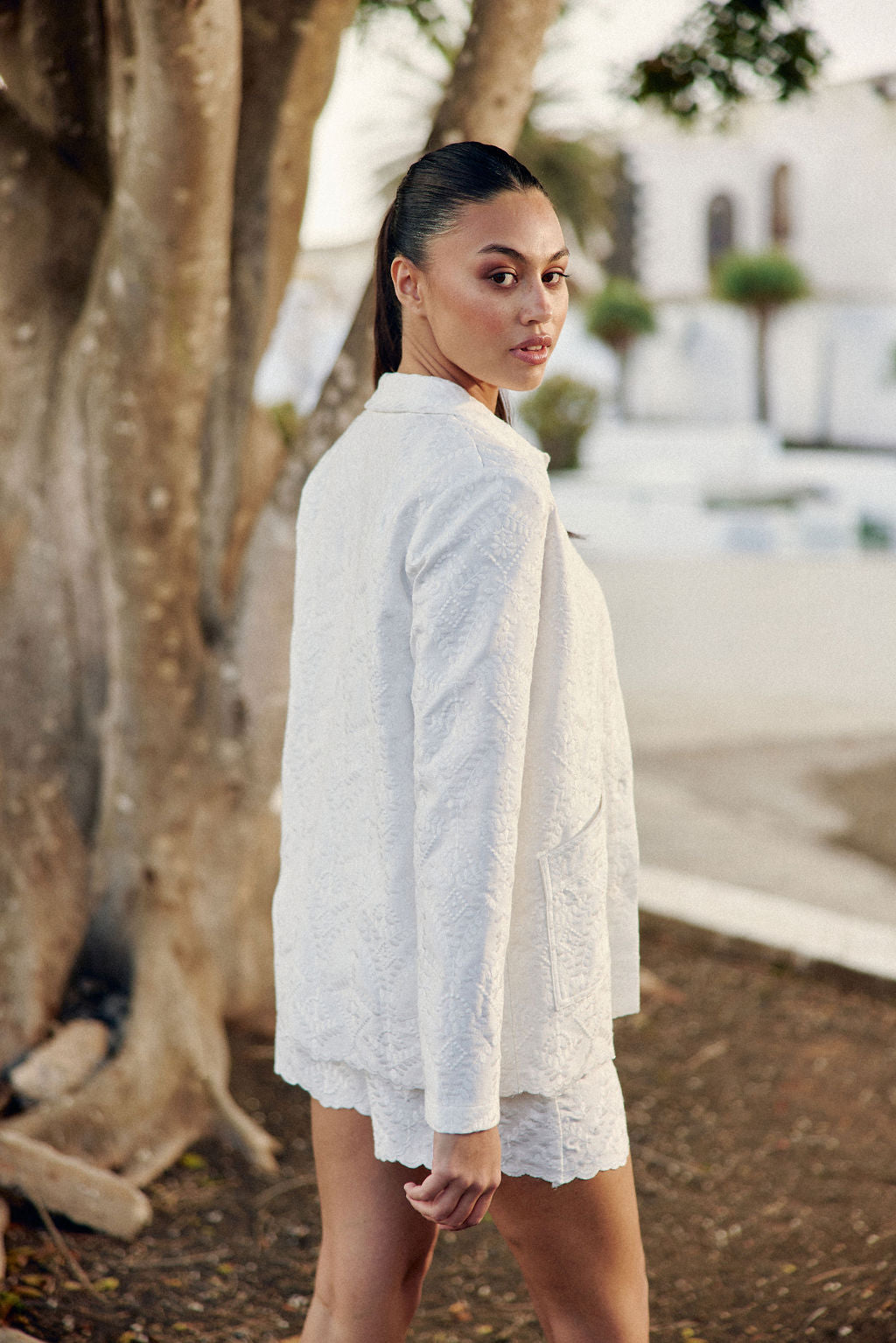Ecru embroidered pattern jacket - Fauline