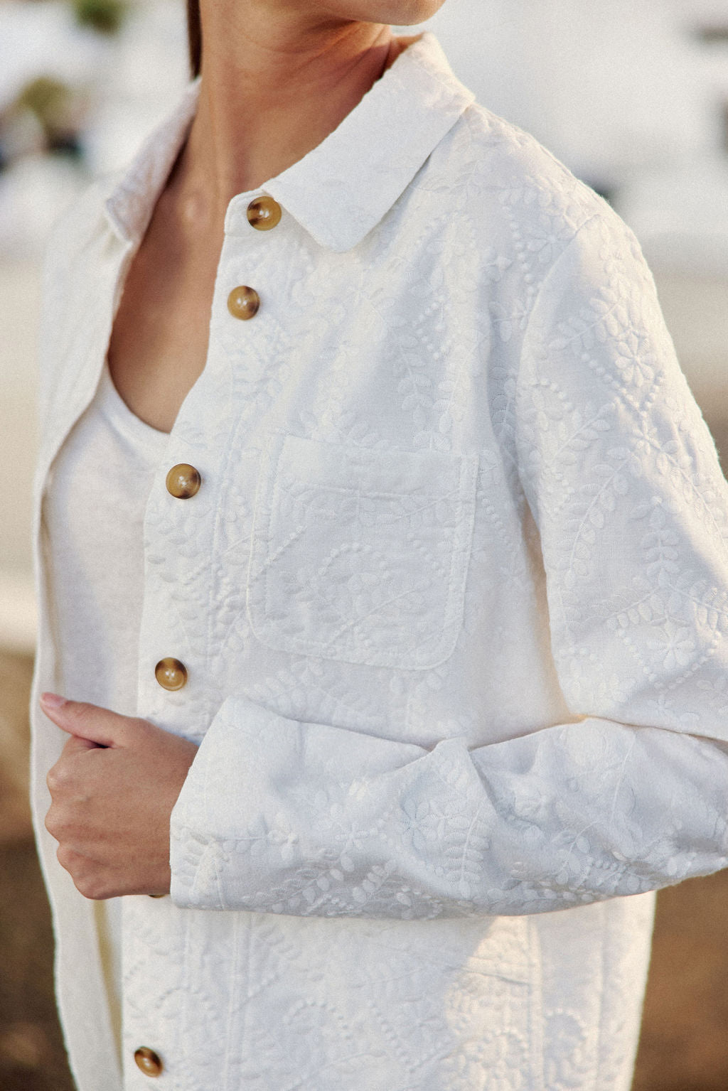 Ecru embroidered pattern jacket - Fauline