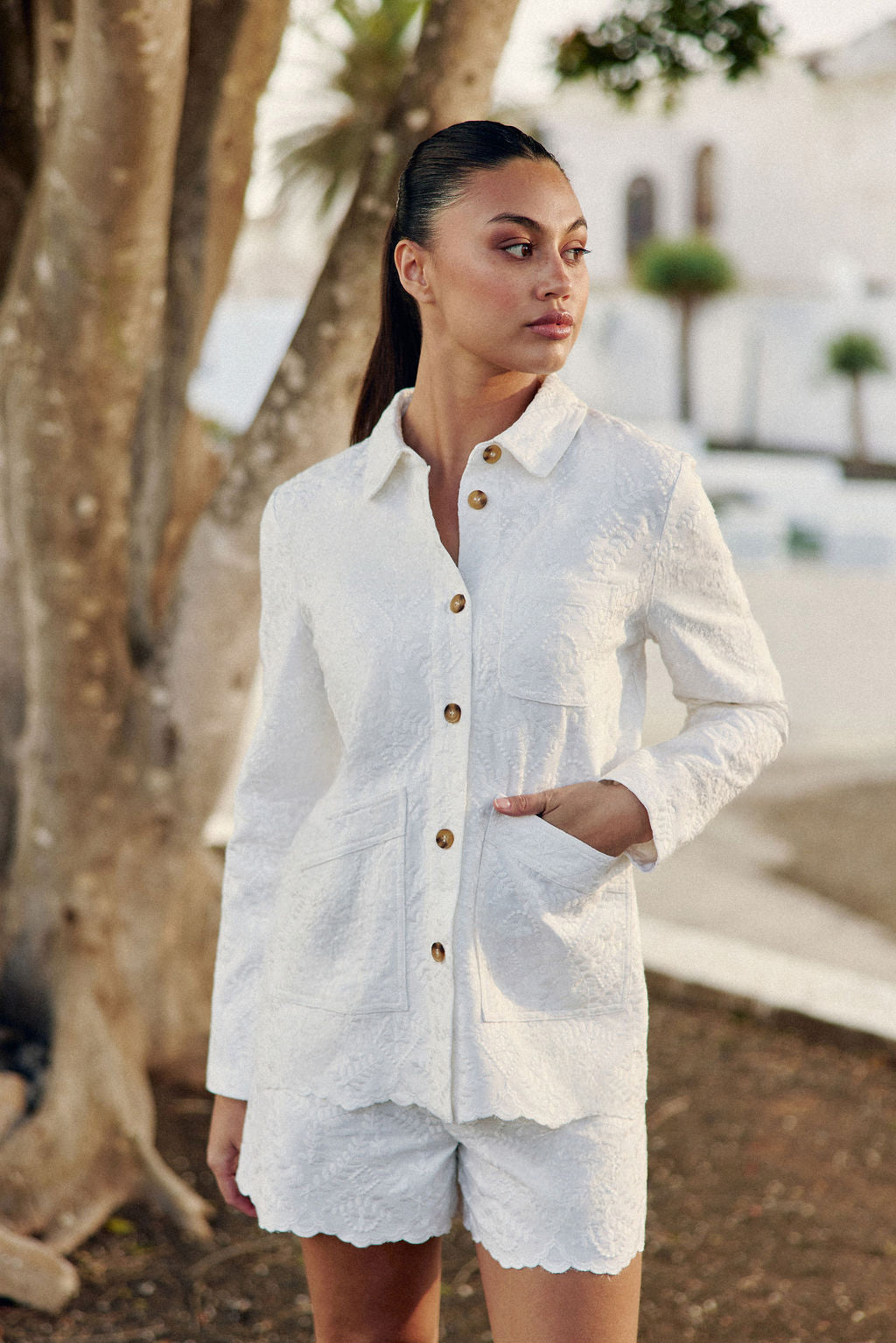 Ecru embroidered pattern jacket - Fauline