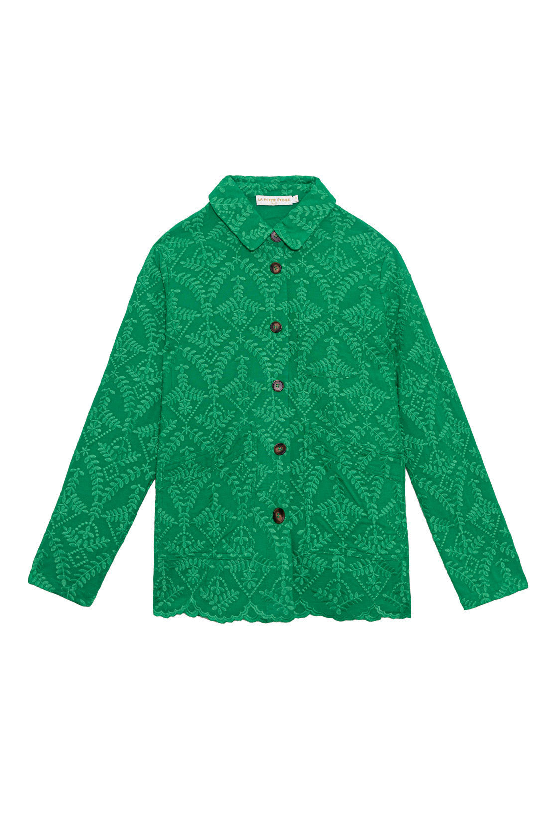 Straight jacket with green embroidered pattern - Fauline