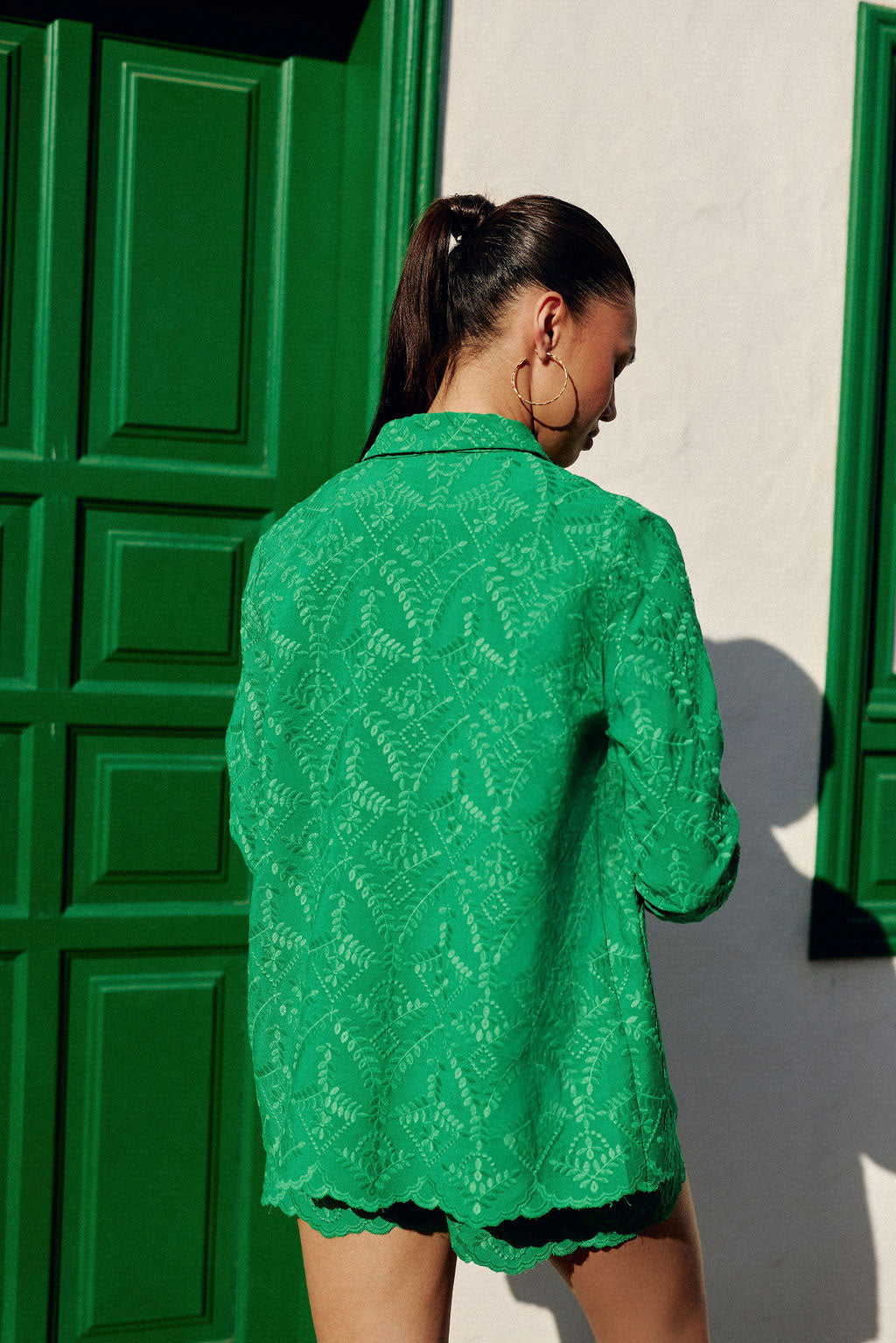 Straight jacket with green embroidered pattern - Fauline