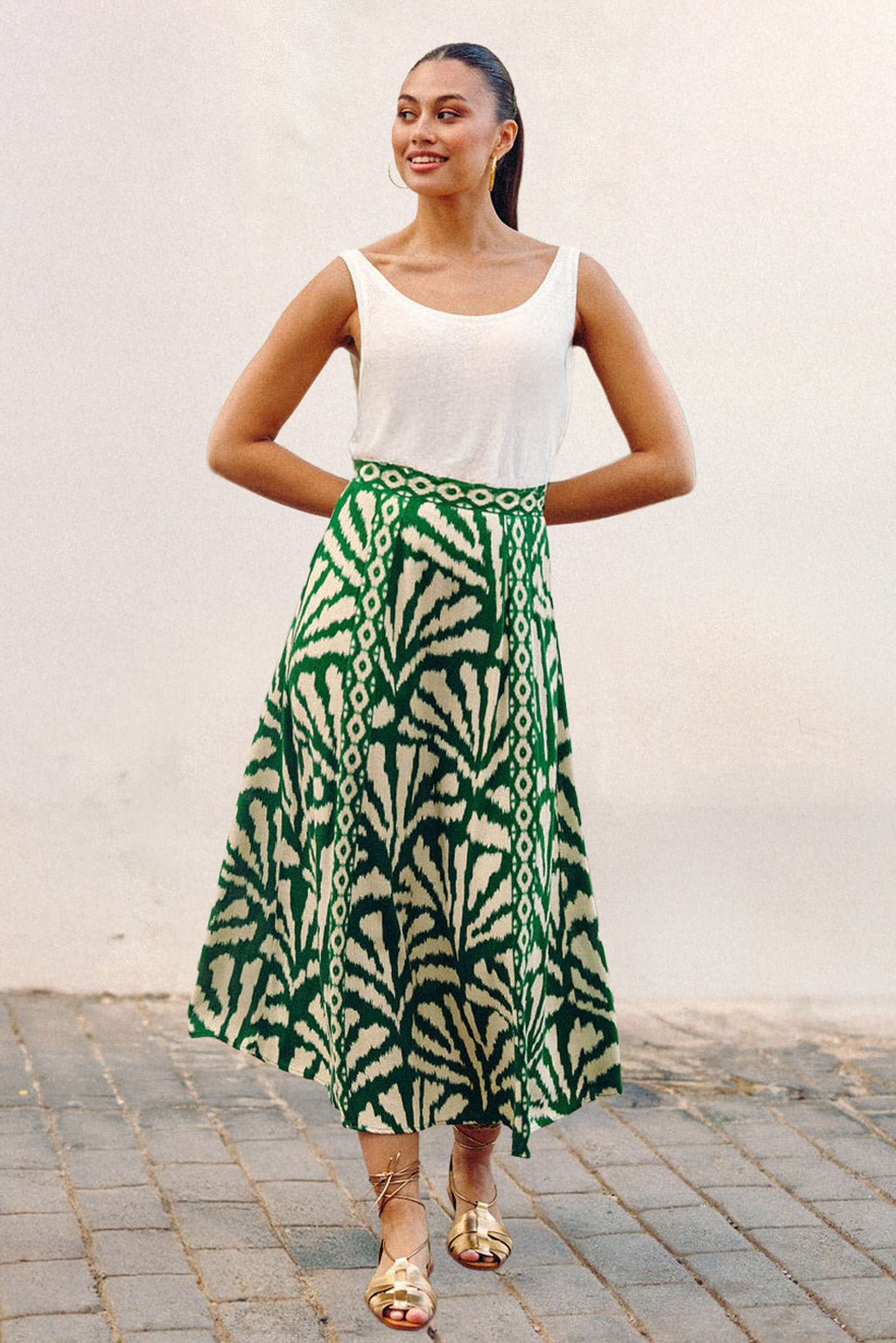 Long green print skirt - Jenna