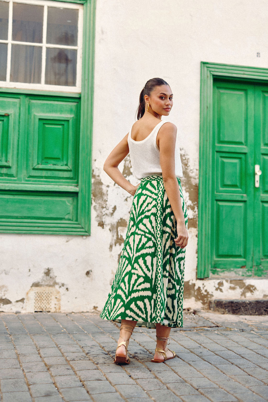 Long green print skirt - Jenna