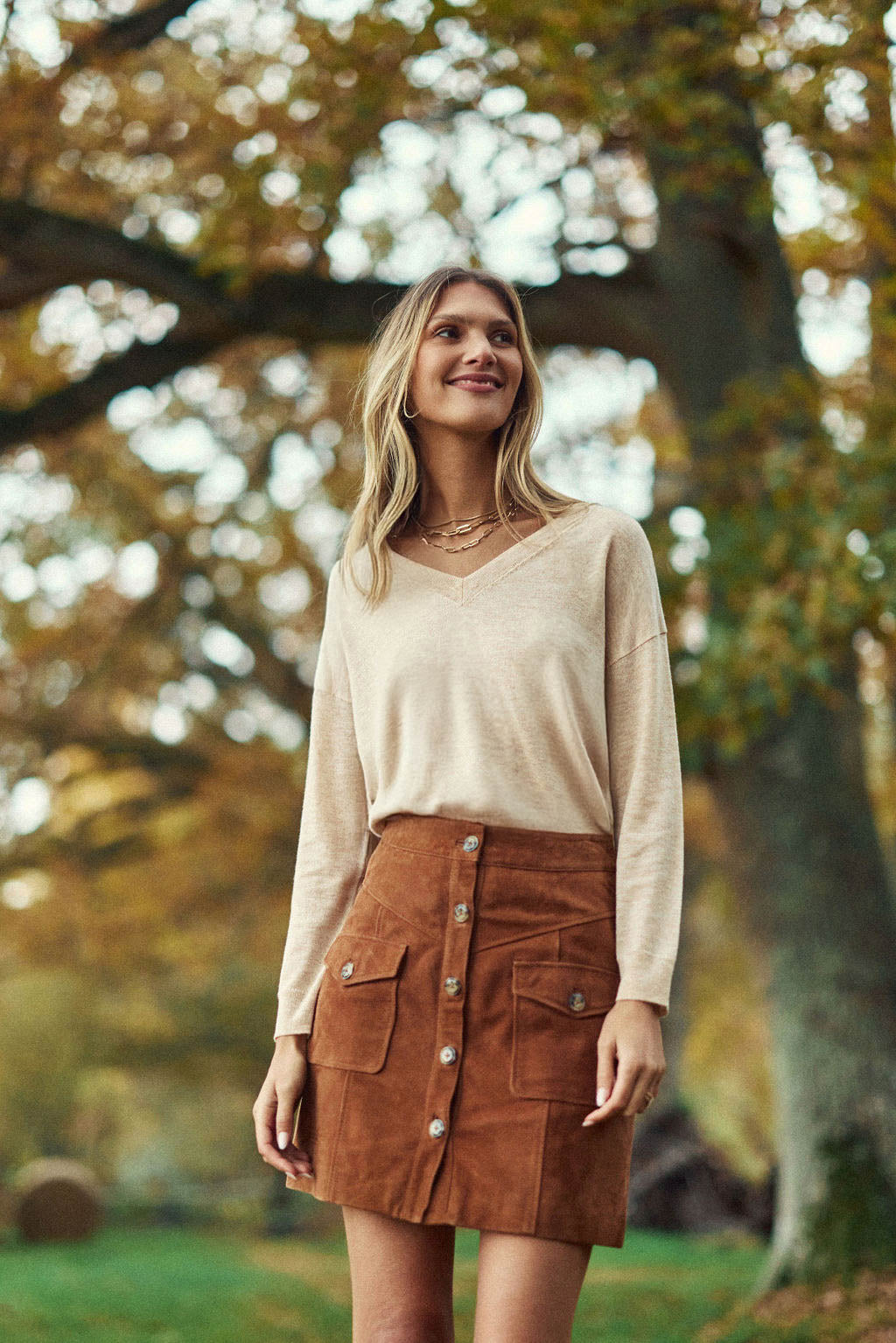 Camel leather skirt - Joely