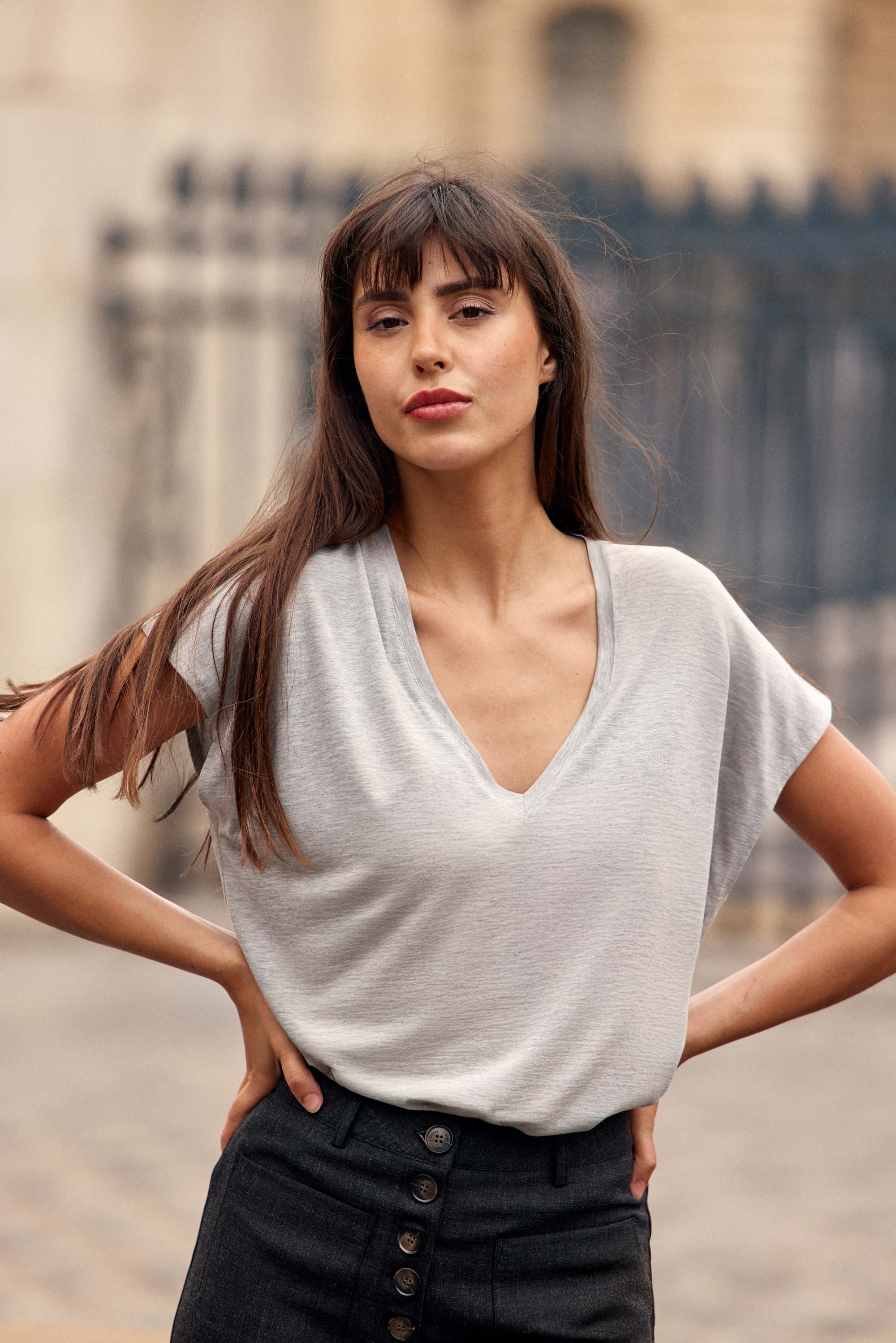 Heather gray V-neck T-shirt - Marcelina