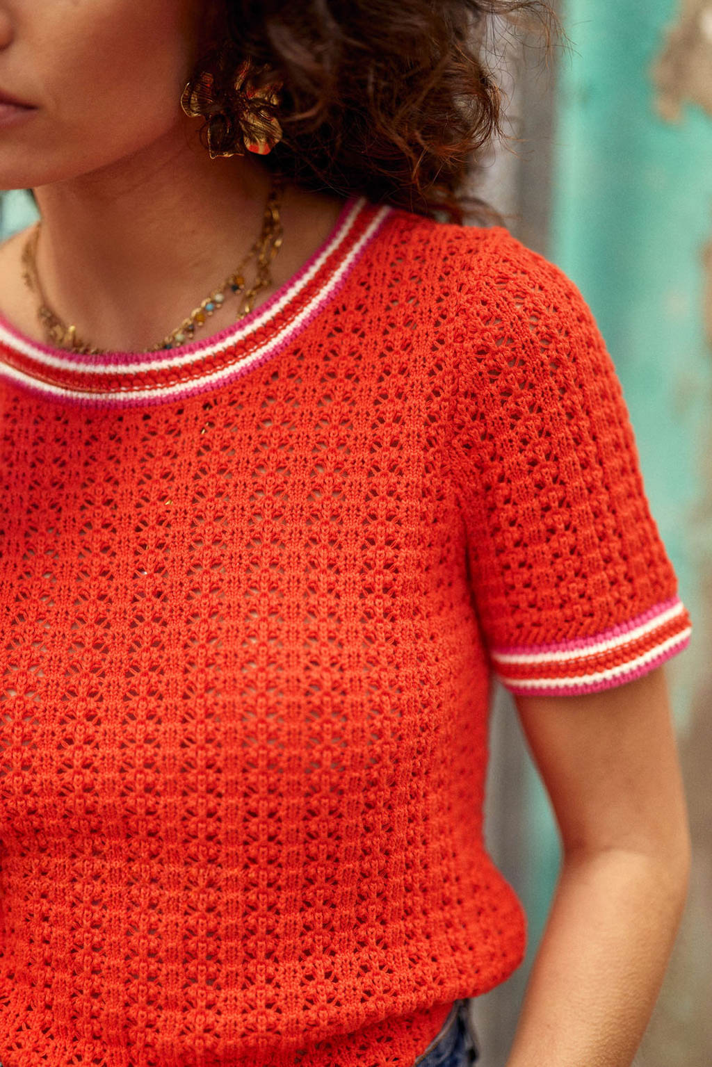 Pull à manches courtes rouge/orange - Mason