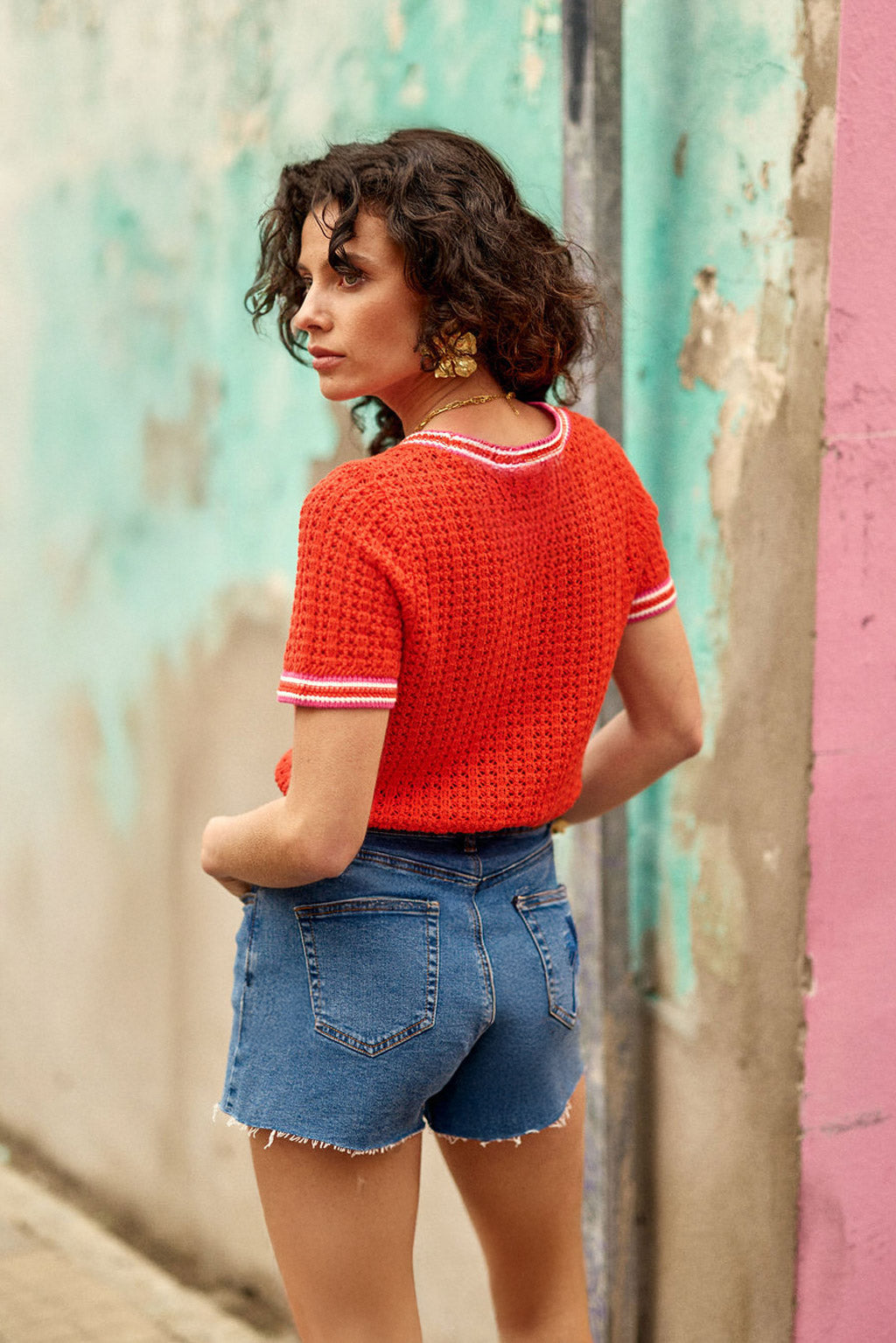 Pull à manches courtes rouge/orange - Mason