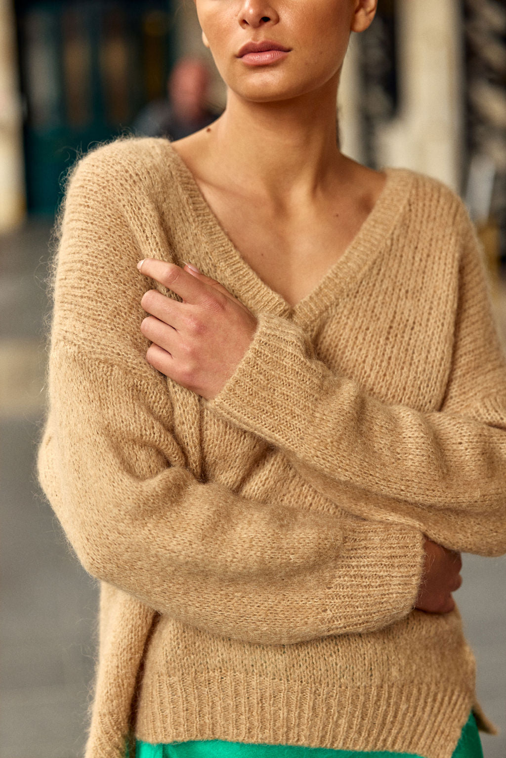 Pull col V Melanie - Beige