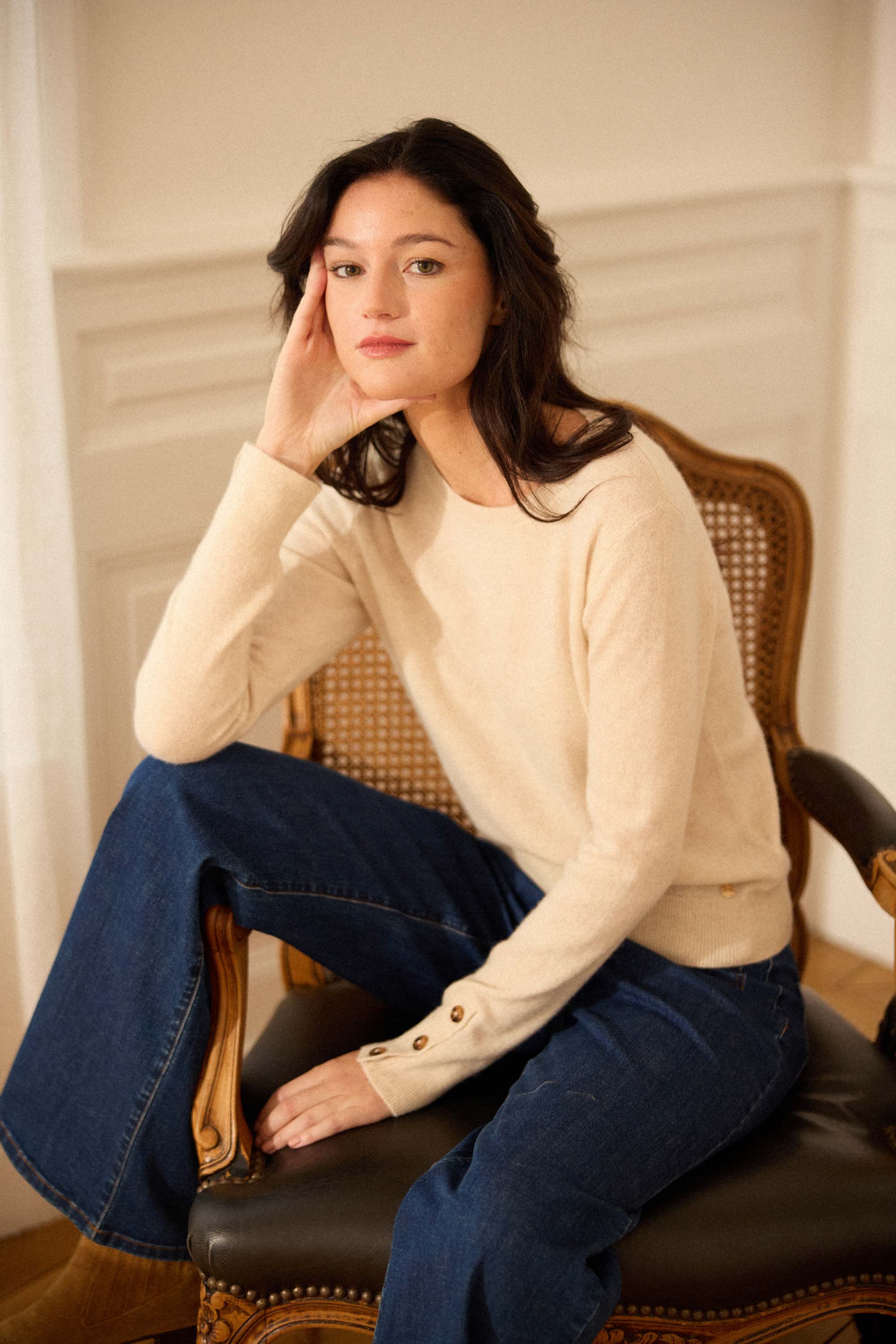 Pull cachemire ecru chine - Melina