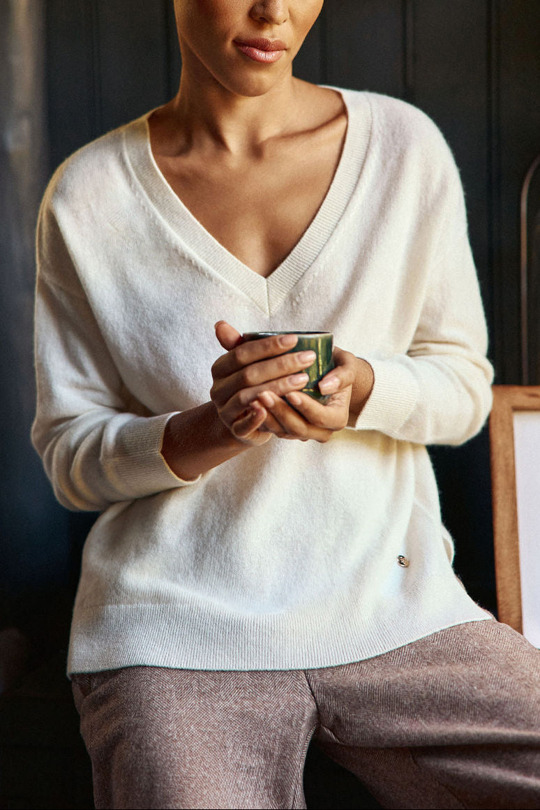 Pull col V Melya - Écru