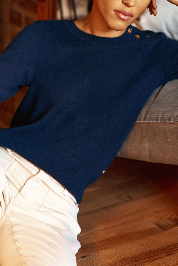 Pull col rond Moody - Marine