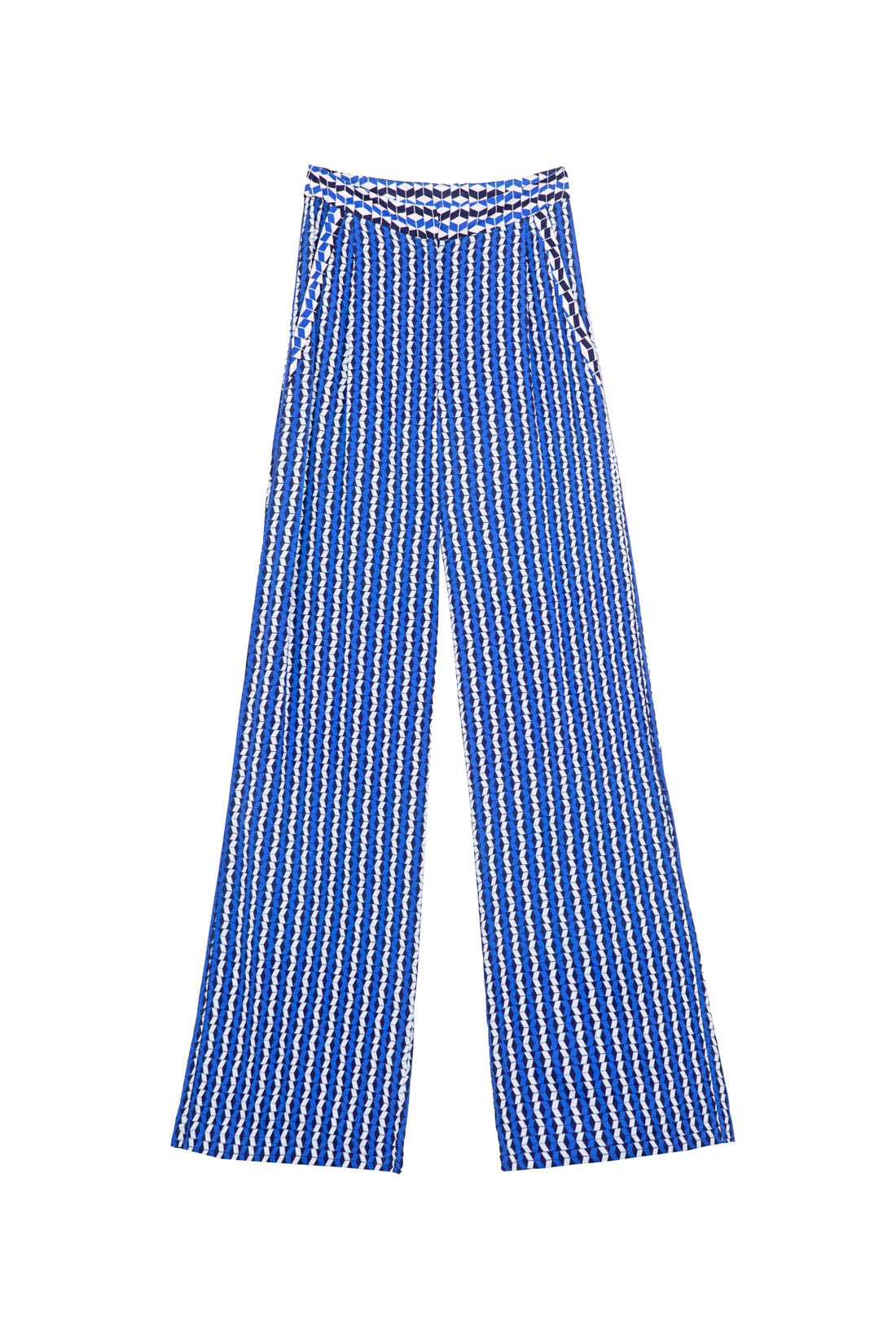 Pantalon motif géométrique bleu - Pauline