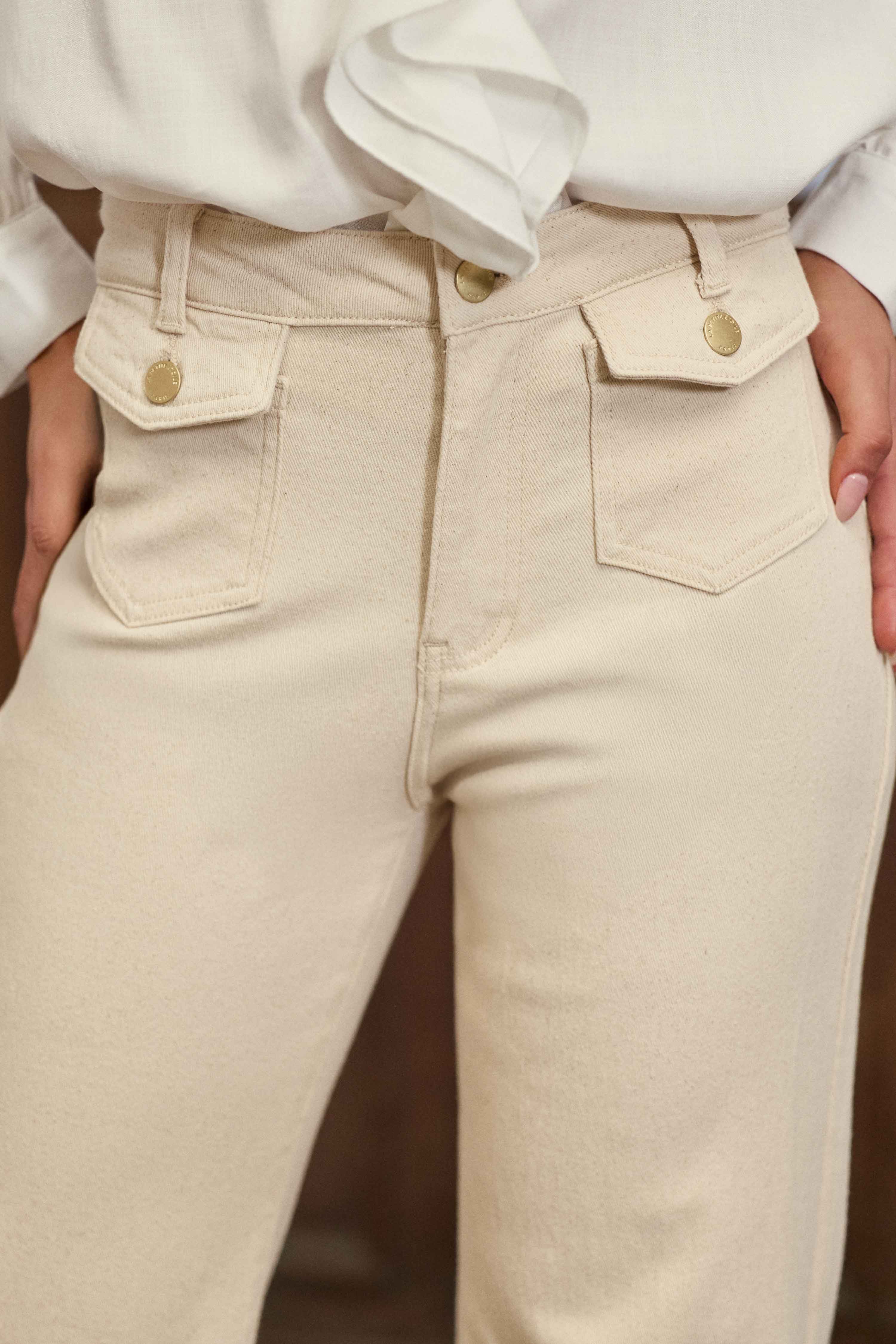 Jean flare poches rabat beige – Peyton