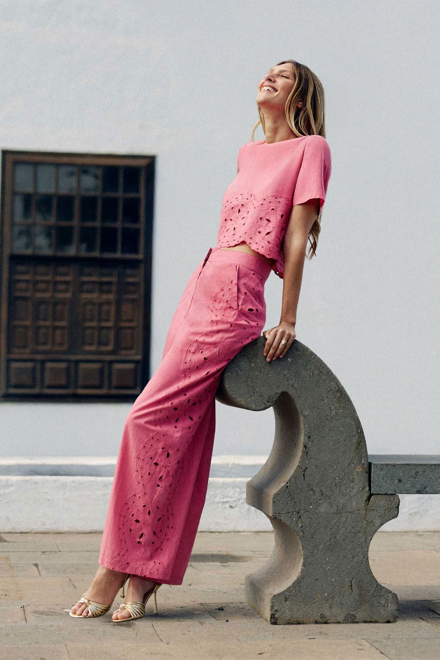 Pink openwork straight pants - Philena