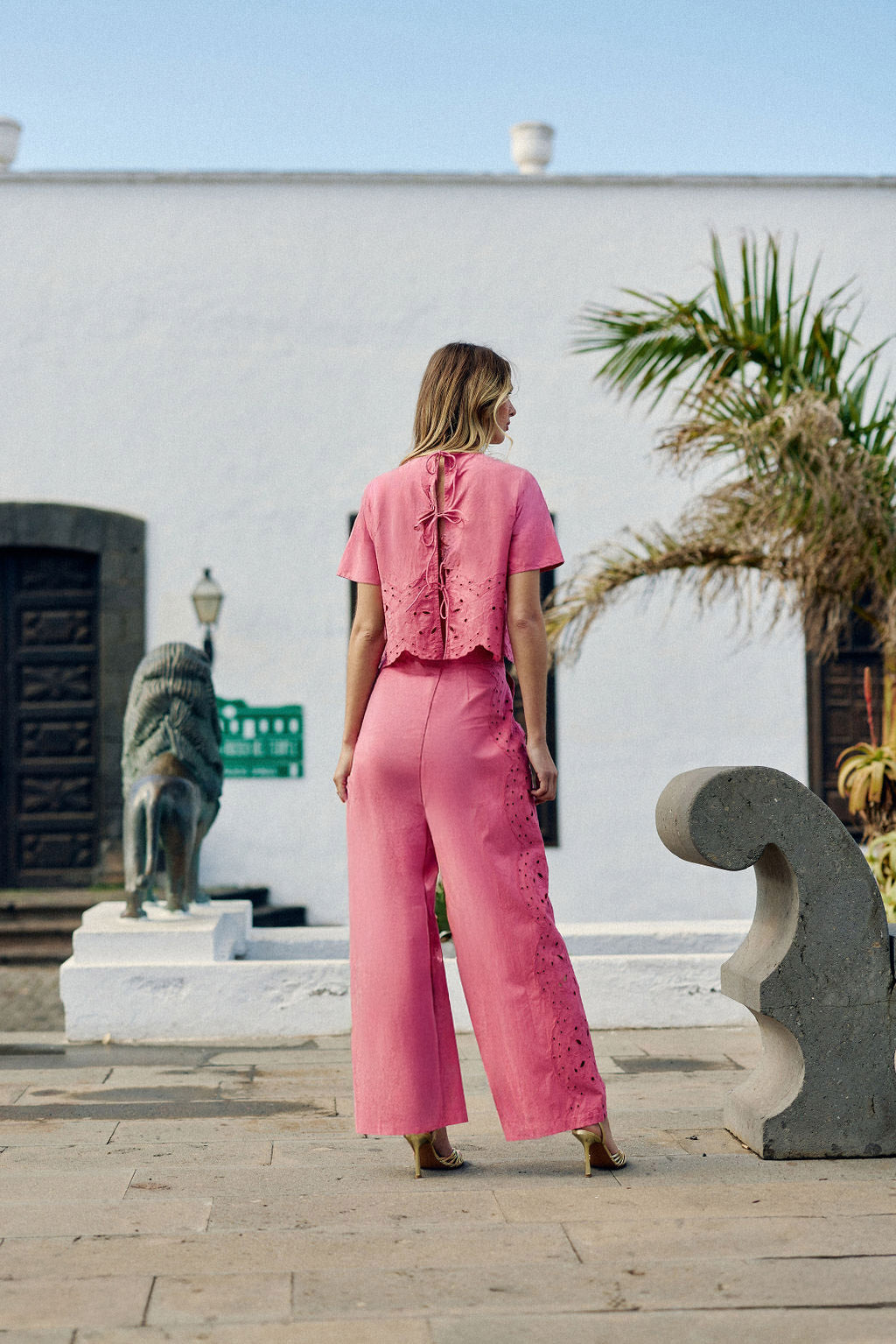 Pink openwork straight pants - Philena