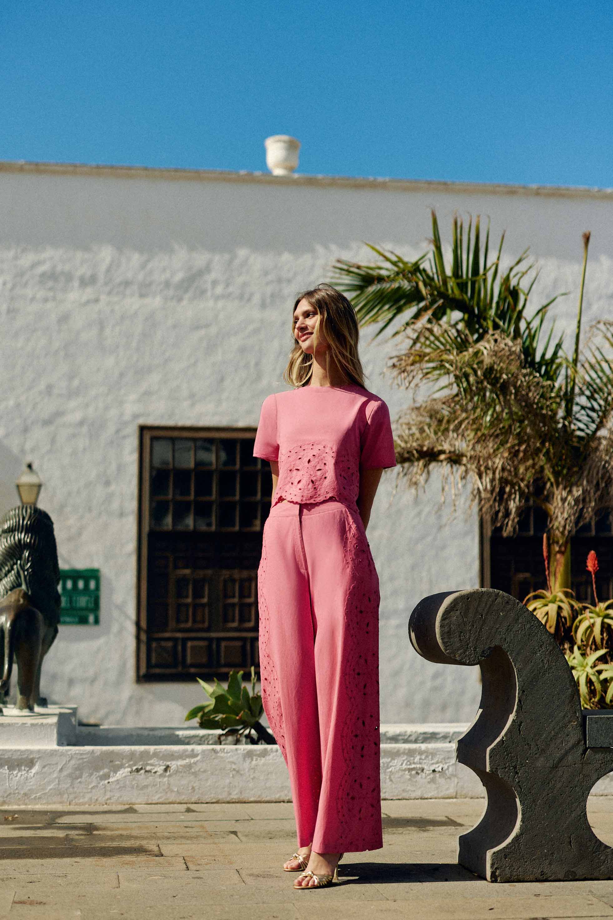 Pink openwork straight pants - Philena