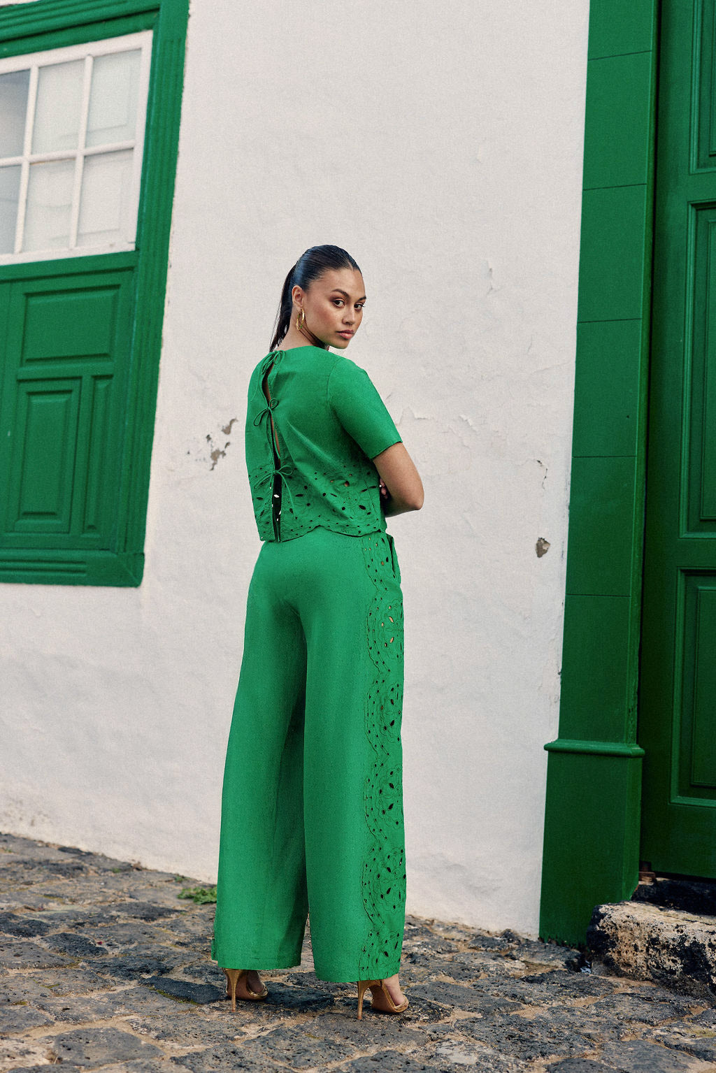 Green openwork straight pants - Philena