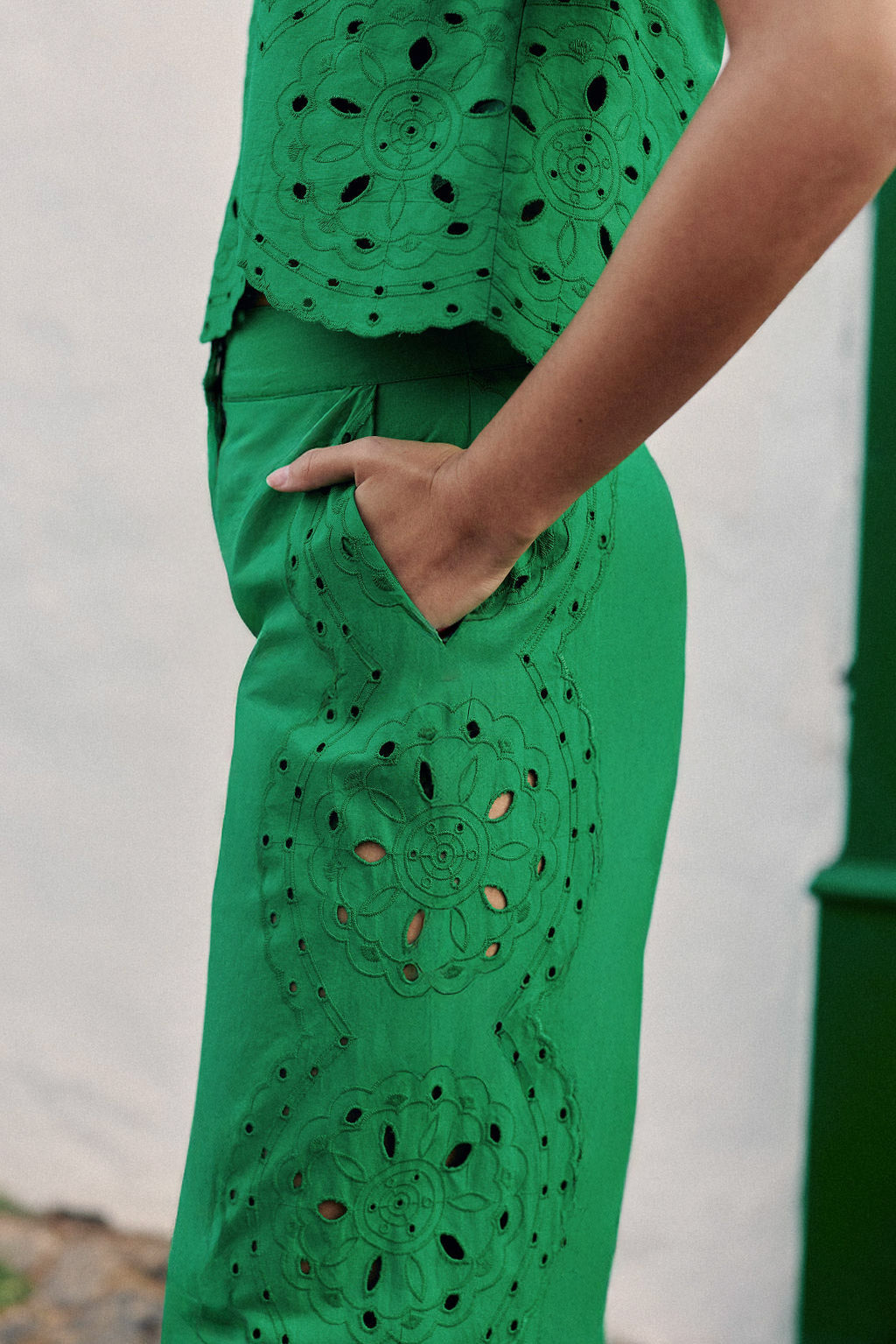 Green openwork straight pants - Philena
