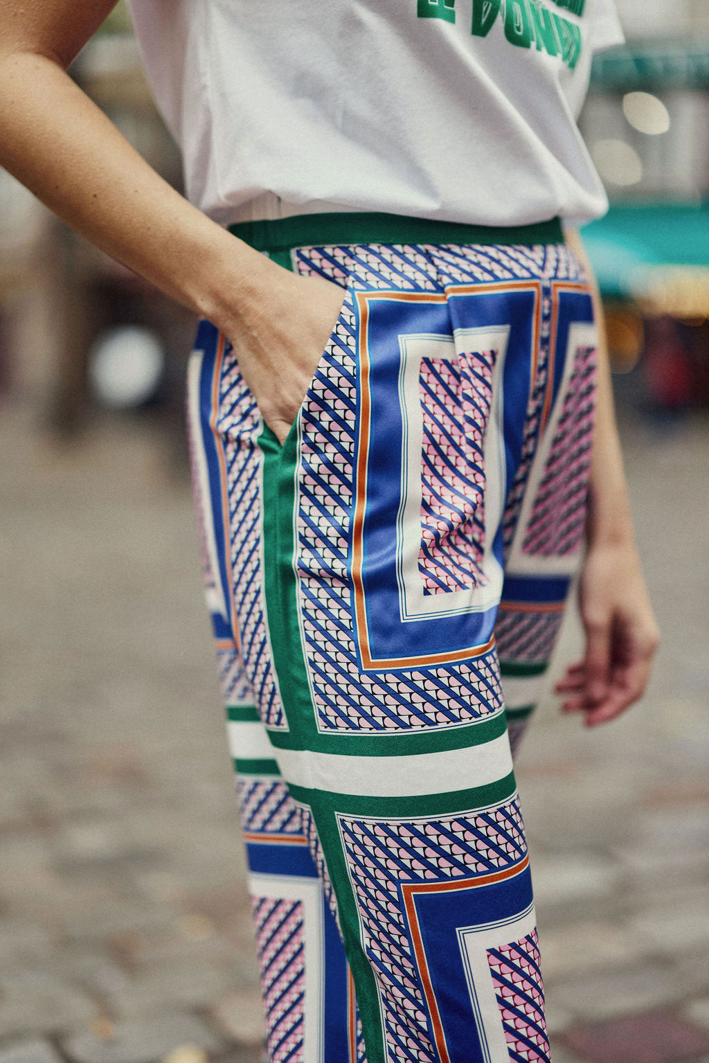 Pantalon large à motif vert - Polette