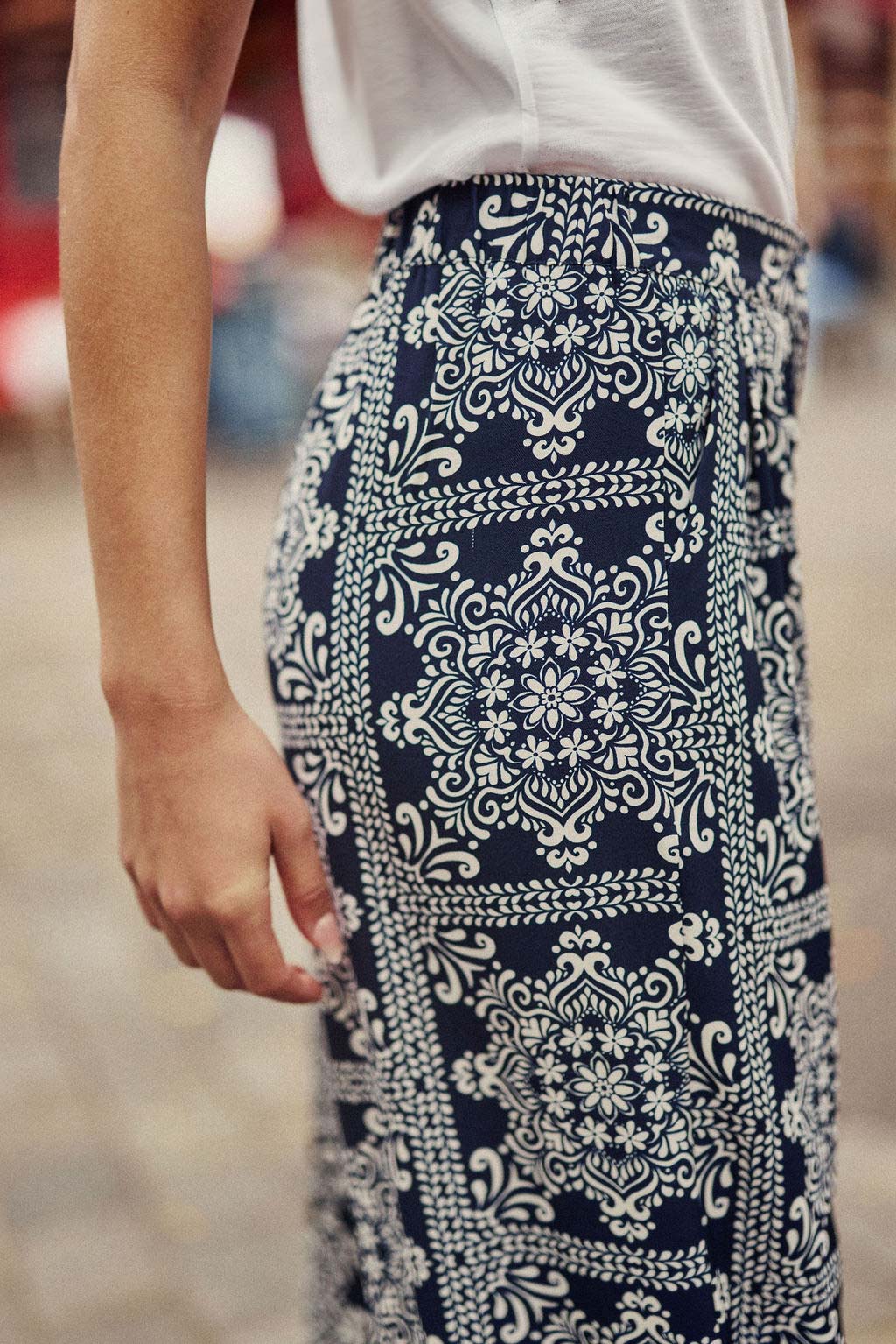 Navy print straight pants - Pozo