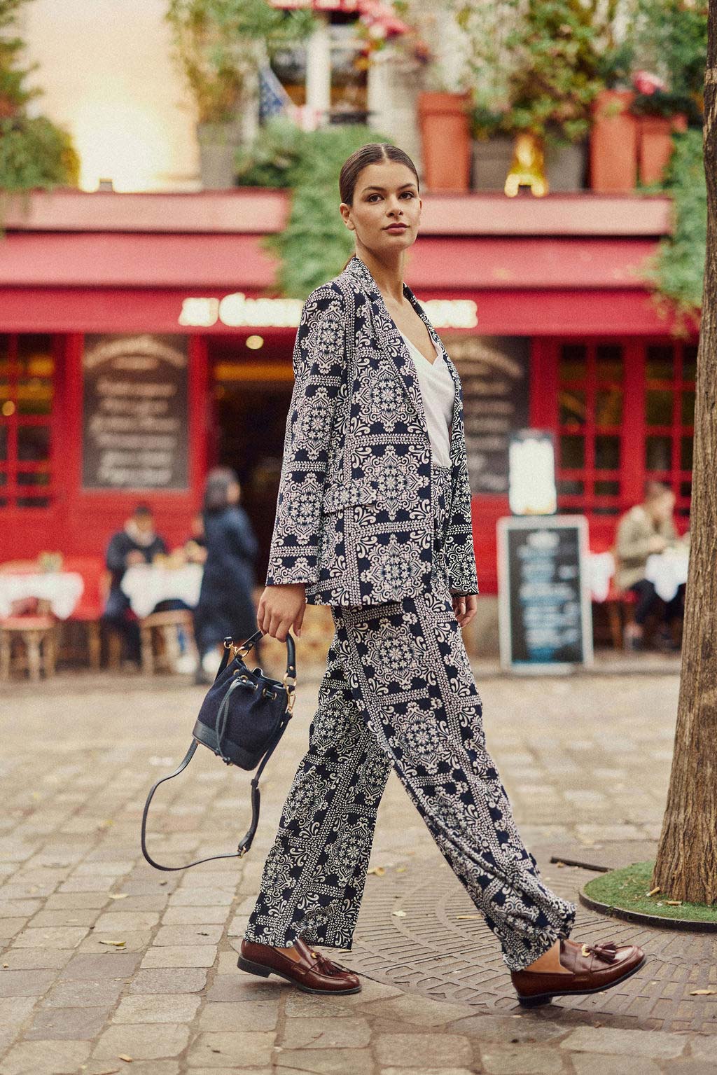 Navy print straight pants - Pozo
