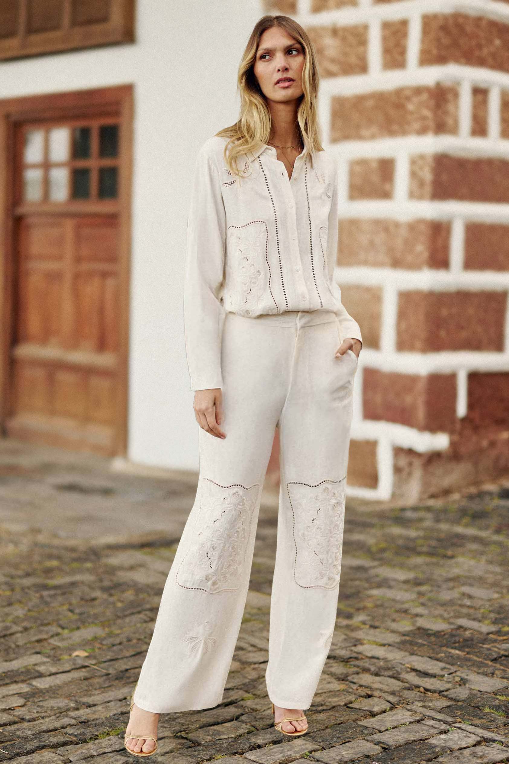Ivory openwork wide-leg pants - Priska