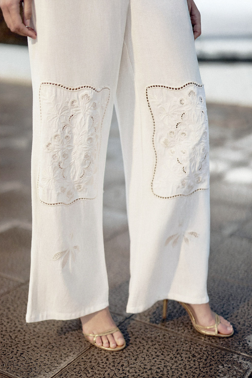 Ivory openwork wide-leg pants - Priska