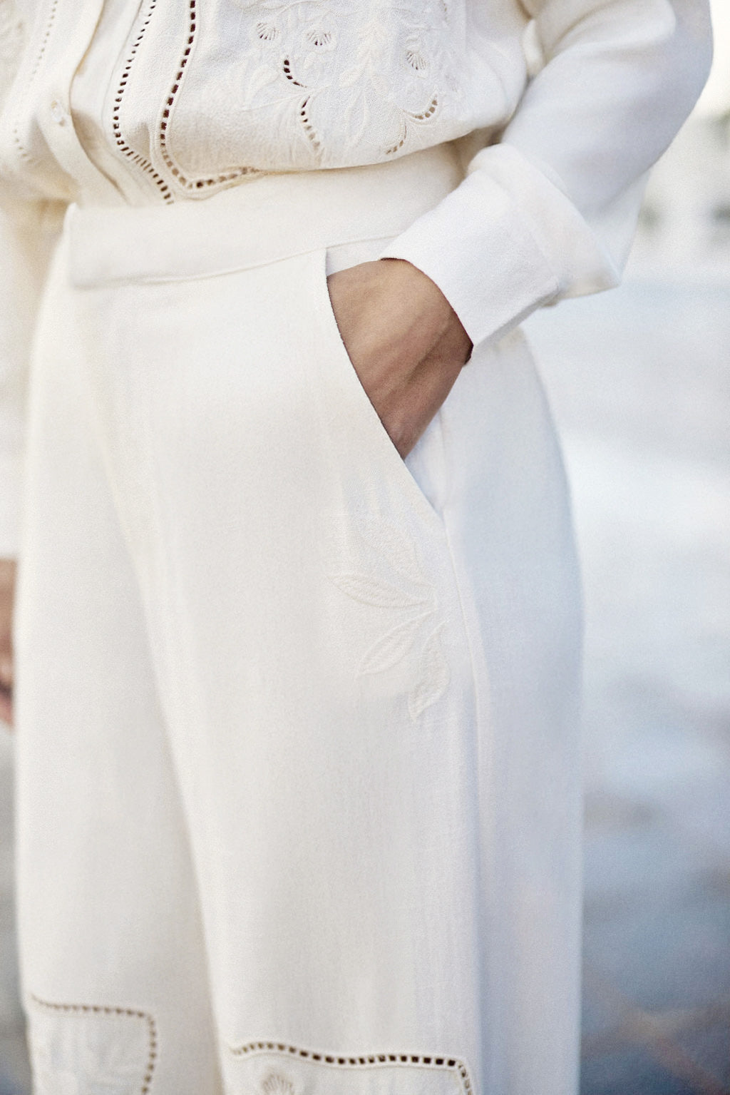 Ivory openwork wide-leg pants - Priska