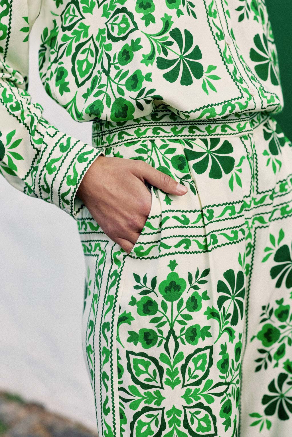 Green printed flowing pants - Prisla