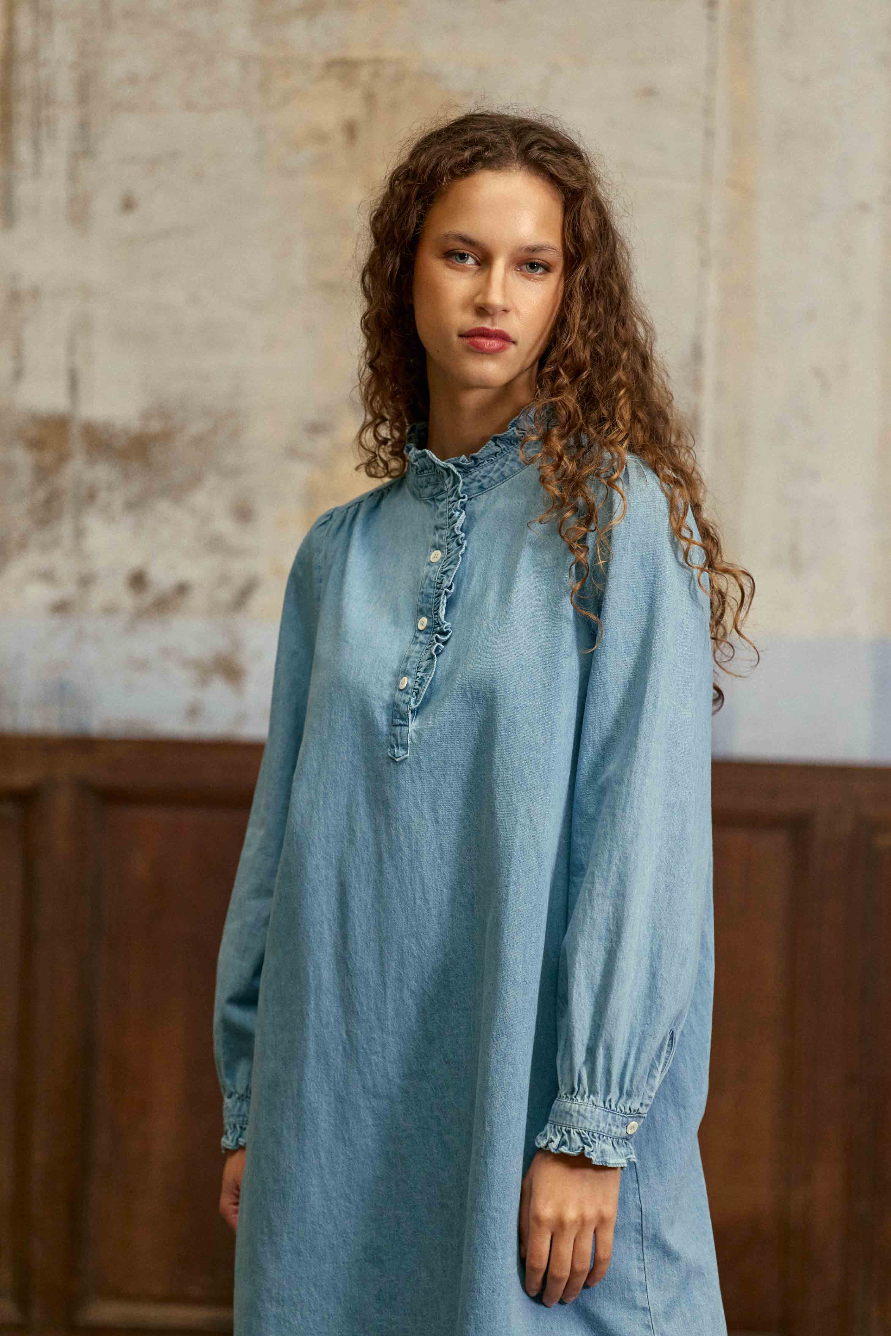 Raity - Short dress with mandarin collar
